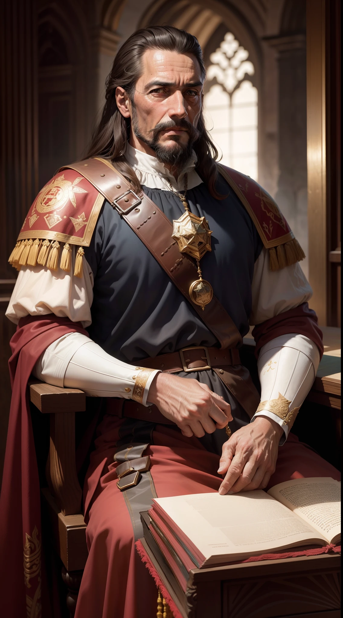 Francisco de Bobadilla, conquistador, governor, 16th century, age of exploration, renaissance, with beard, age of 50, old, wrinkle, man, loyal, honest, fair, gentle
