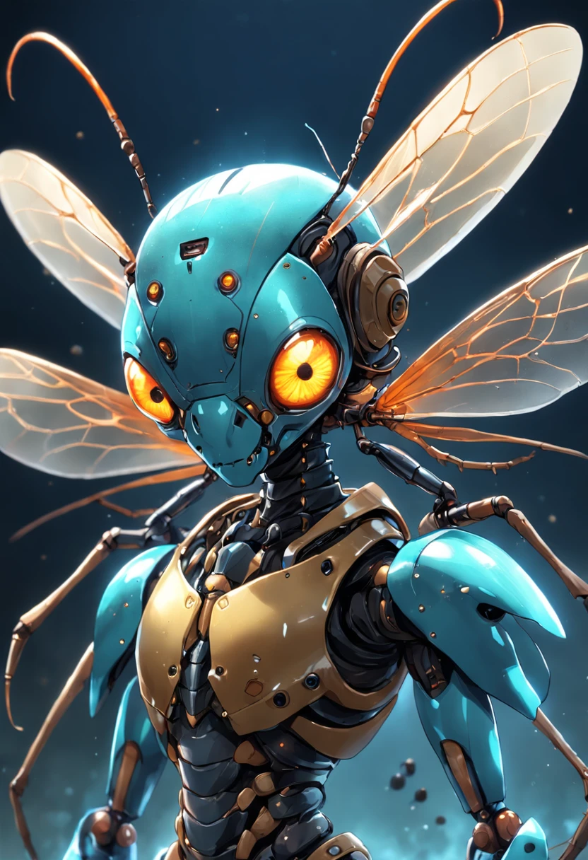 there is a very strange looking alien with glowing eyes, ant humanoid, insectoid, ant alien, ant humanoid mechanic, cyborg wasp, a humanoid mosquito, space insect android, steampunk robot ant, portrait of a alien insect, biopunk cyborg wasp, friendly humanoid insect robot, antasy character, metal and glowing eyes, human structure bee concept art
