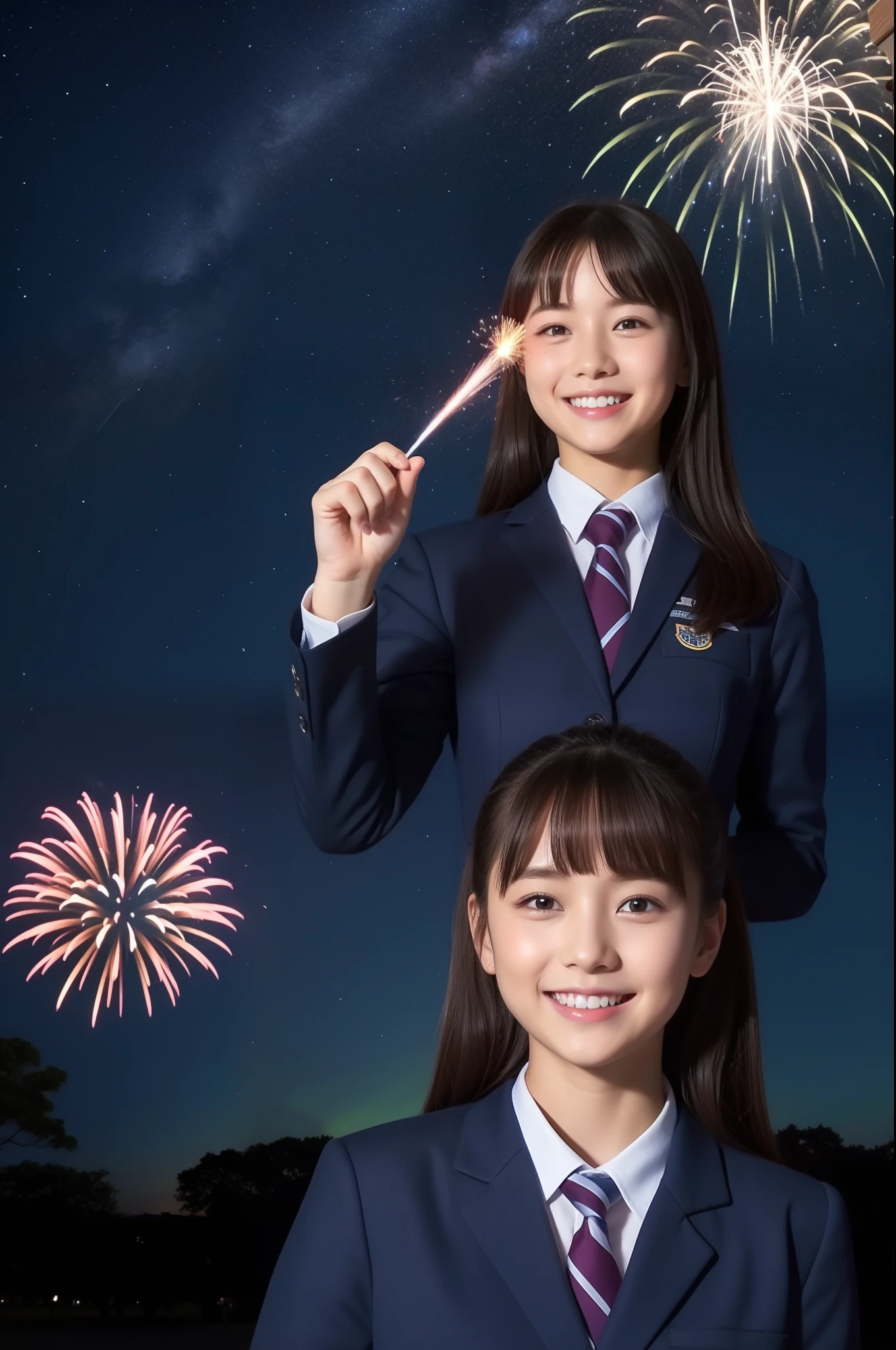 A smile、hi-school girl、校服、While doing fireworks、starrysky、Aurora
