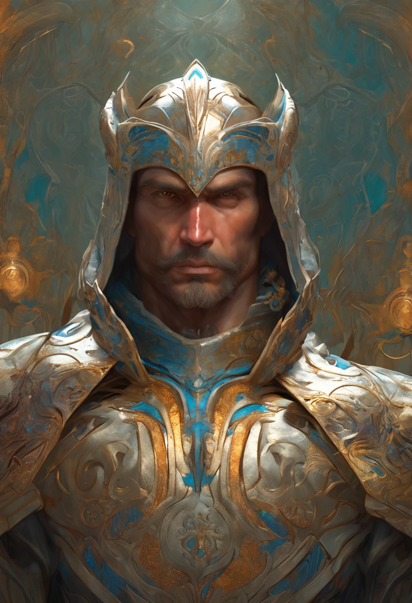 Redshift style, Painted portrait of a paladin, Masculine, mature, Handsome, Upper body, Gray and silver, fantasy, Intricate, elegant, Highly detailed, Digital painting, art  stations, concept-art, smooth, Sharp focus, illustration, art by Gaston Bussiere and Alphonse Mucha,Multi-angle