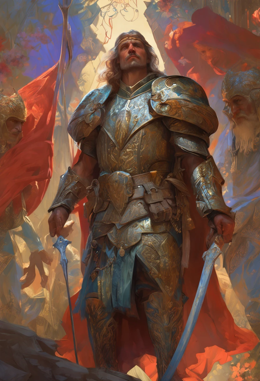Redshift style, Painted portrait of a paladin, Masculine, mature, Handsome, Upper body, Gray and silver, fantasy, Intricate, elegant, Highly detailed, Digital painting, art stations, concept-art, smooth, Sharp focus, illustration, art by Gaston Bussiere and Alphonse Mucha,Multi-angle