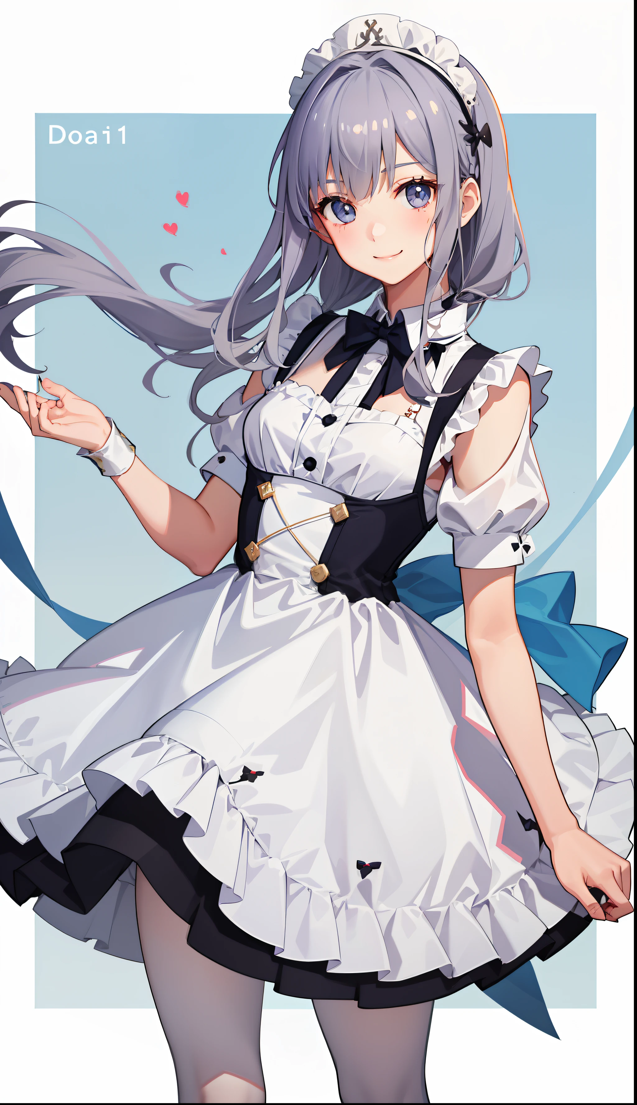 1girl in、A smile、A delightful! The shirt、skirt by the、(small tits)pinafore、doress、hair adornments、Maids、White costume、