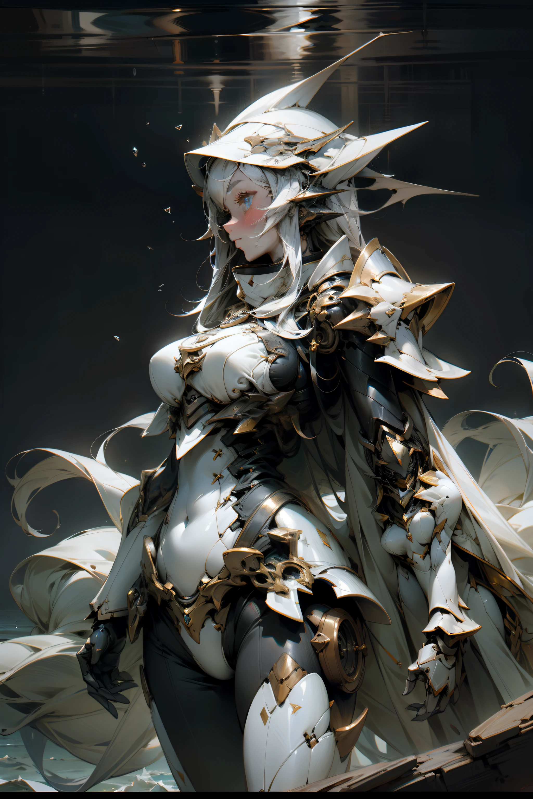 White armor，Mechanical only，humongous large breast，Elegance，Noble，A sense of mystery，classical，the ocean，abyssal
