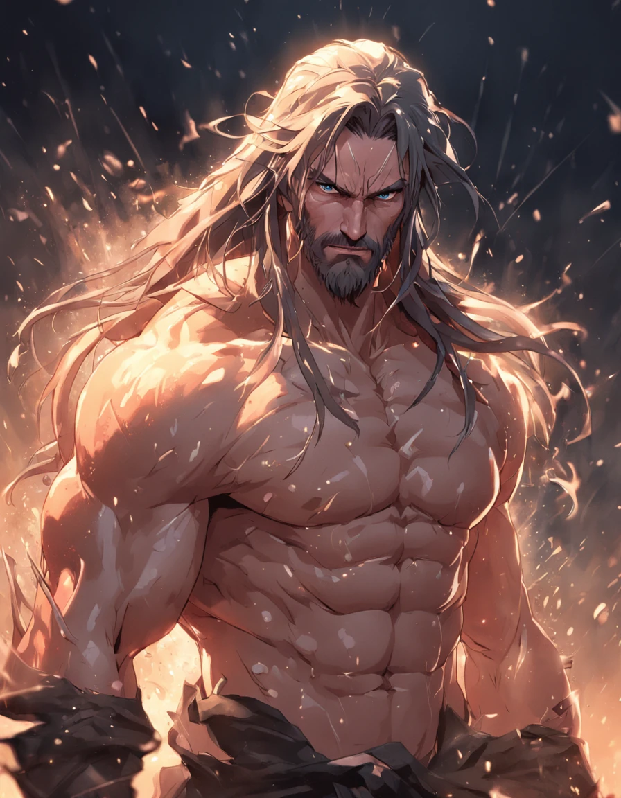 (professional 3d render:1.3) af (Realistic:1.3) The most beautiful artistic photo in the world,Soft function, Bright male hero, ((Epic hero fantasy rough muscular man wet hero angry looks long hair, short beard and fierce expression in dynamic pose, Fantastic location, Majestic and cluttered environment)), Full body 8K unit rendering, action shot, skin pore, very dark lighting, heavy shading, A detailed, Detal Face, (vibration, Realistic photography, Realistic, Dramatic, darkly, foco nítido, 8K), (Old leather clothing damaged due to bad weather:1.4), ((((Use skins)))), (复杂:1.4), decadent, (highly detailed:1.4), digitial painting, rendering by octane, art stations, concept-art, Liso, foco nítido, illustration, From the germ of art, (loish:0.23), wlop ilya kuvshinov, e Greg Rutkowski e Alphonse Mucha Gracias, (global ilumination, studiolight, Light volume), very heavy rain, Floating particles, lotr, fanciful, biz, Inteiroesbian body, ((Dark and ancient city background:1.3)),CGSesocieda,art stations