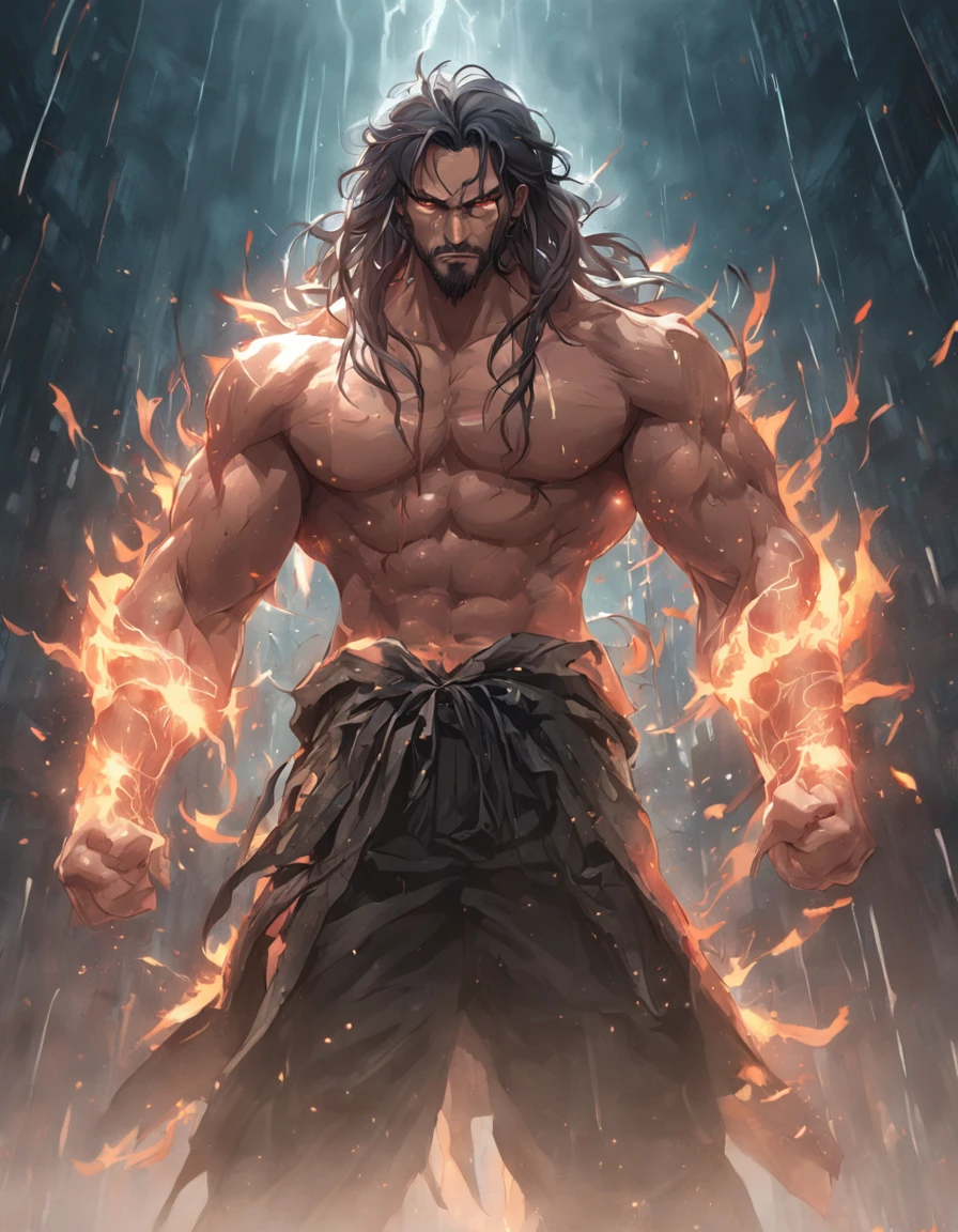 (professional 3d render:1.3) af (Realistic:1.3) The most beautiful artistic photo in the world,Soft function, Bright male hero, ((Epic hero fantasy rough muscular man wet hero angry looks long hair, short beard and fierce expression in dynamic pose, Fantastic location, Majestic and cluttered environment)), Full body 8K unit rendering, action shot, skin pore, very dark lighting, heavy shading, A detailed, Detal Face, (vibration, Realistic photography, Realistic, Dramatic, darkly, foco nítido, 8K), (Old leather clothing damaged due to bad weather:1.4), ((((Use skins)))), (复杂:1.4), decadent, (highly detailed:1.4), digitial painting, rendering by octane, art stations, concept-art, Liso, foco nítido, illustration, From the germ of art, (loish:0.23), wlop ilya kuvshinov, e Greg Rutkowski e Alphonse Mucha Gracias, (global ilumination, studiolight, Light volume), very heavy rain, Floating particles, lotr, fanciful, biz, Inteiroesbian body, ((Dark and ancient city background:1.3)),CGSesocieda,art stations