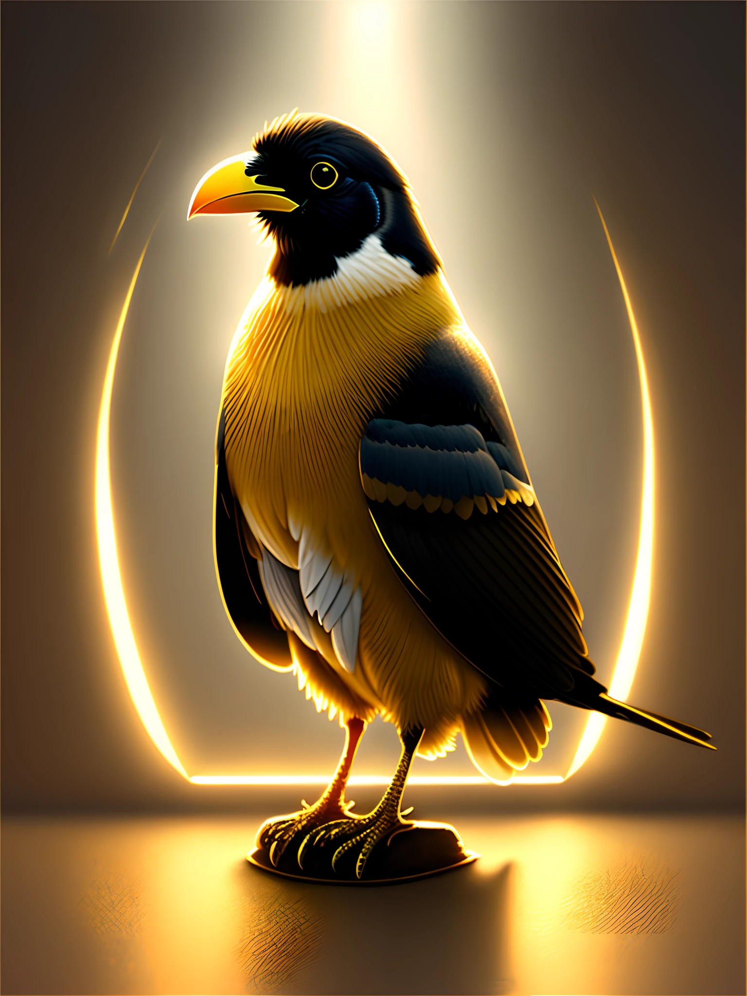 ray of lights，火焰，Cute crow，Light golden brilliance，in style of ghibli