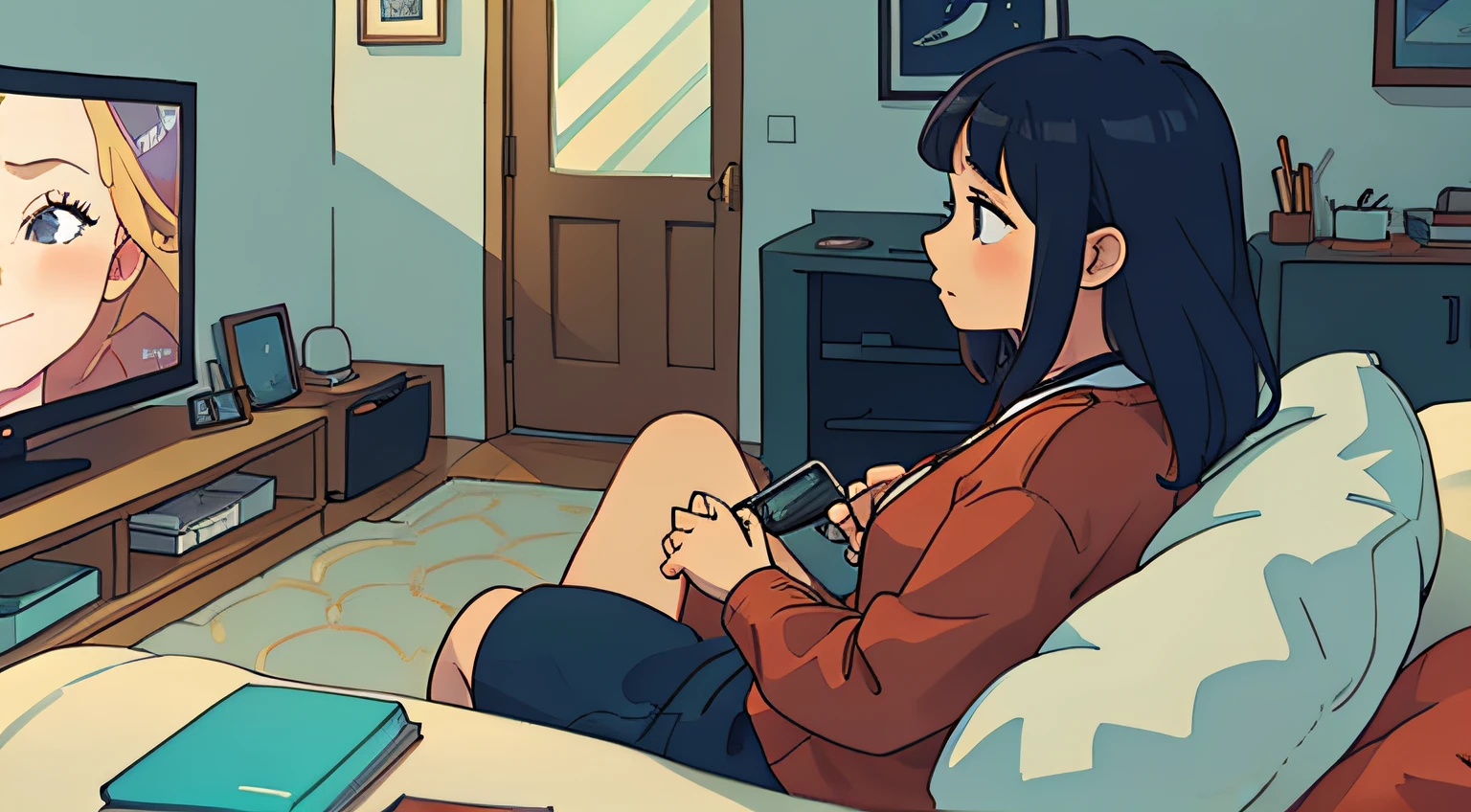 Woman watching TV at home
