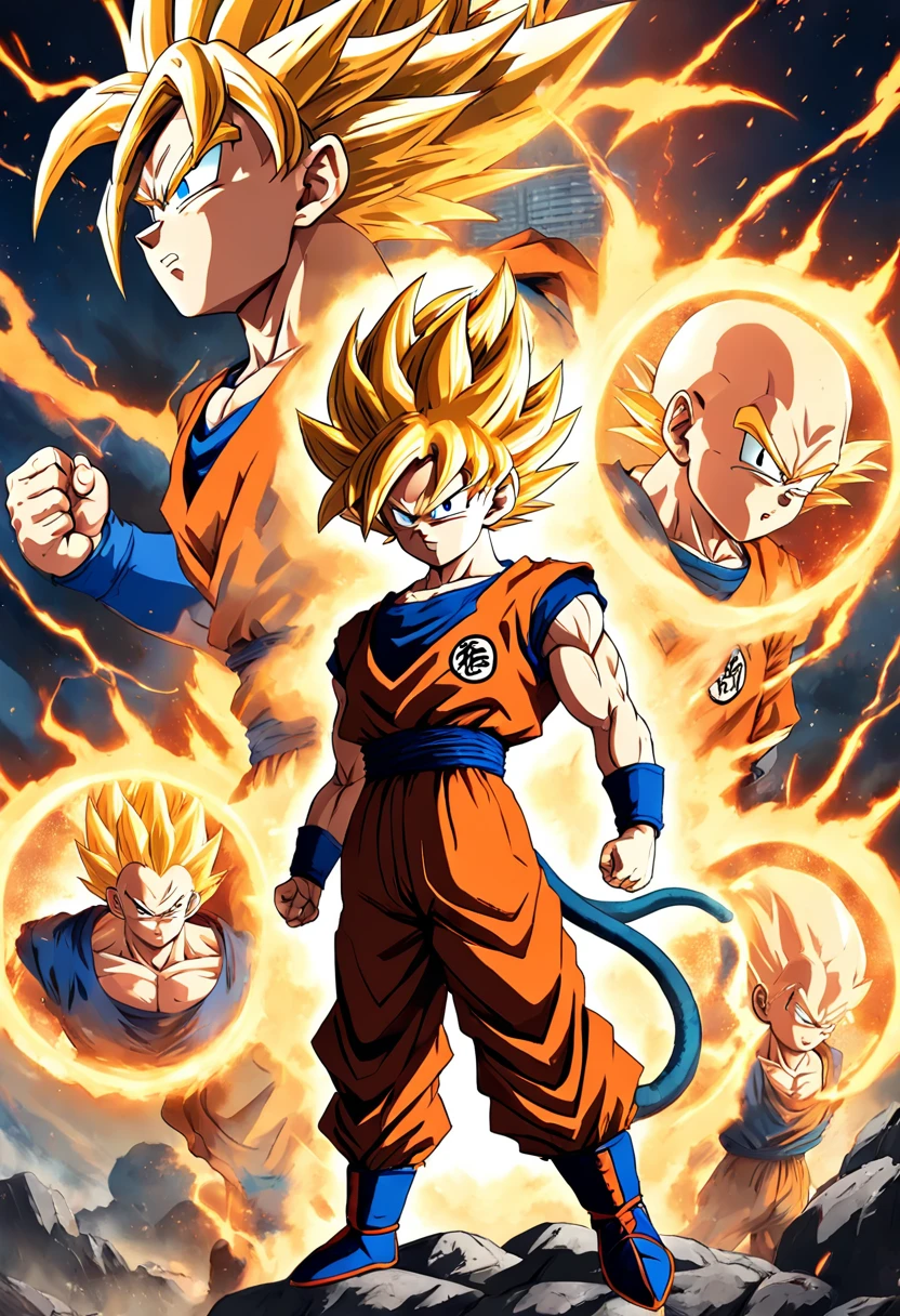 "Create a dynamic movie poster in the iconic style of Akira Toriyama's Dragon Ball Z, showcasing Goku's epic battle."