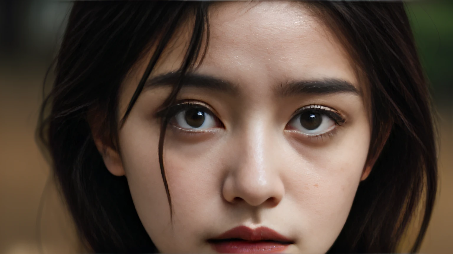 1girl em,Black hair、Close-up of the face,A surprised expression was revealed, Soft portrait shoot,(tmasterpiece,k hd,hyper HD,32K),zydink,Young students, Nice bright eyes(Rouge complexion), Egg white peel,Classical oil painting texture, Monet(Abstract milk splash:1.2),Egg white like skin,The eye(realisticlying:1.4),The nostrils look at people,Long flowing burgundy hair, RAW photogr, sharpie,Nice bright eyes,astonishment