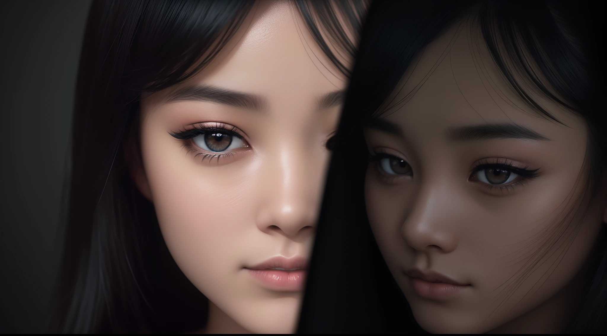 (close-up, editorial photograph of a 21 year old Japanese woman), (highly detailed face:1.4) (smile:0.7) (background inside dark, moody, private study:1.3) POV, by lee jeffries, nikon d850, film stock photograph ,4 kodak portra 400 ,camera f1.6 lens ,rich colors ,hyper realistic ,lifelike texture, dramatic lighting , cinestill 800, professional makeup