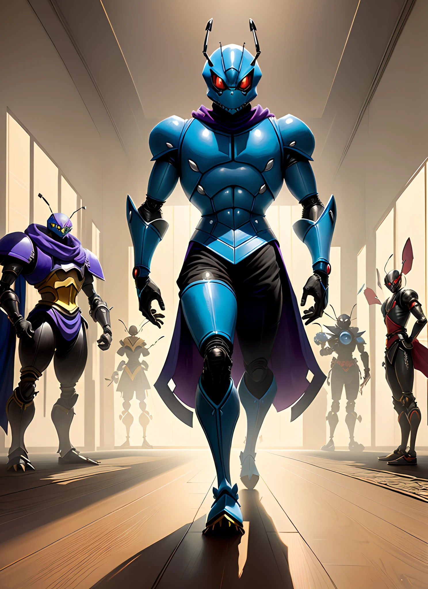 Heracross from pokemon as a rpg character, insect monk with four arms, rpg character, full body art, dnd dark sun character, fantasy, masterpiece, insect humanoid, dojo background