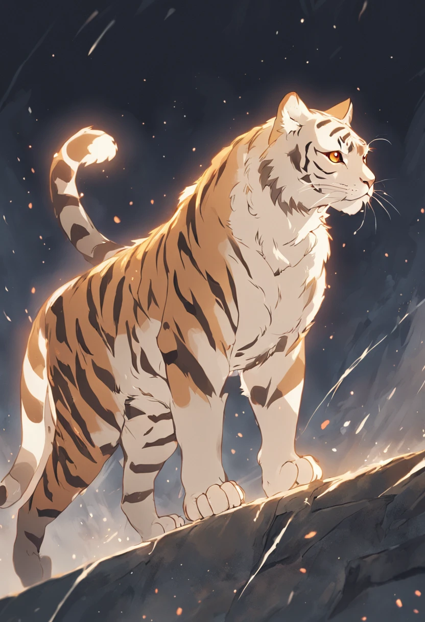 a tiger, four legs, white, siamese color, bengal spots, glowing eyes, majestic, god, four legs, fantasy, male, full body, simple background