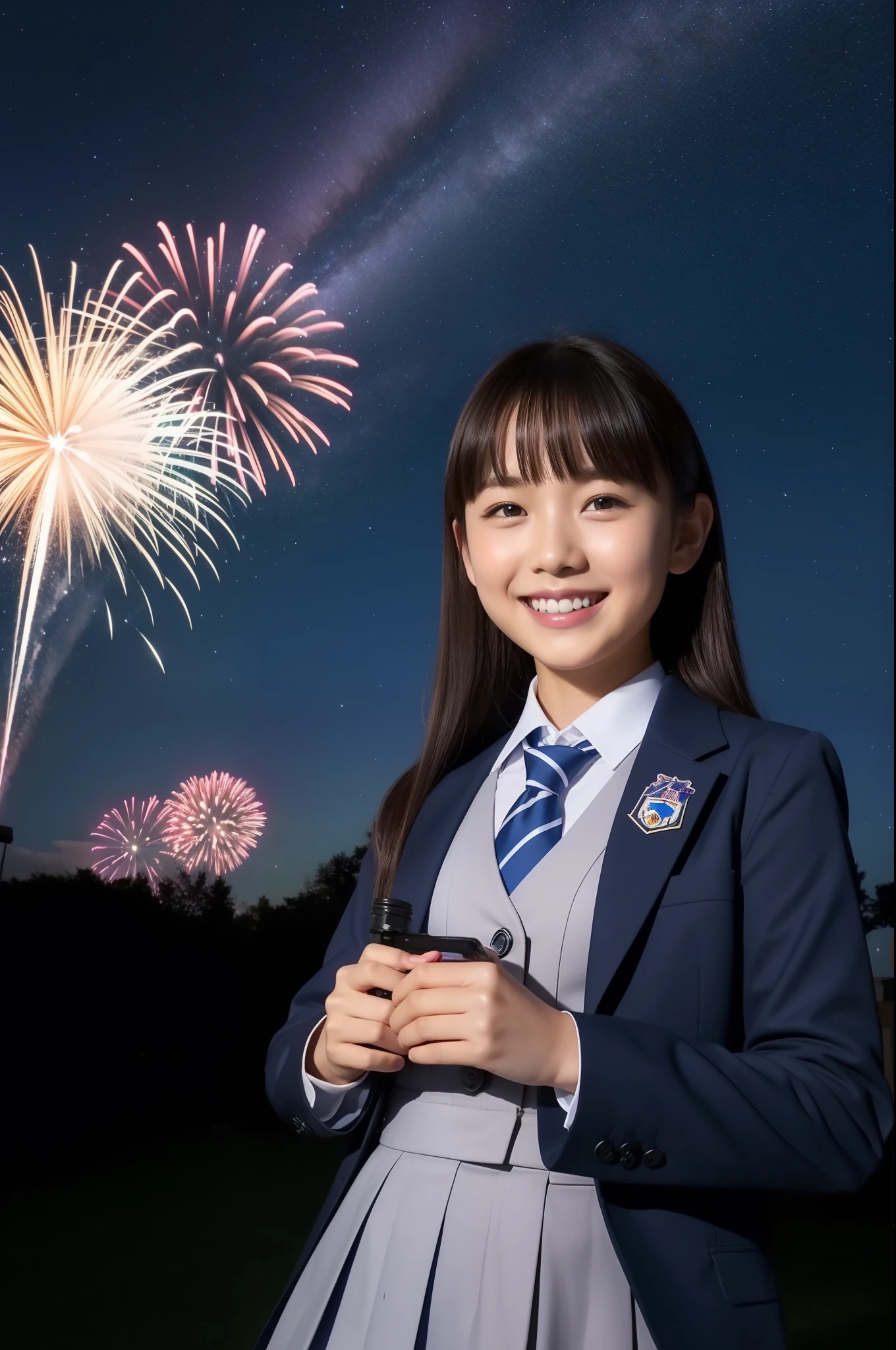 A smile、hi-school girl、校服、While doing fireworks、starrysky、Aurora