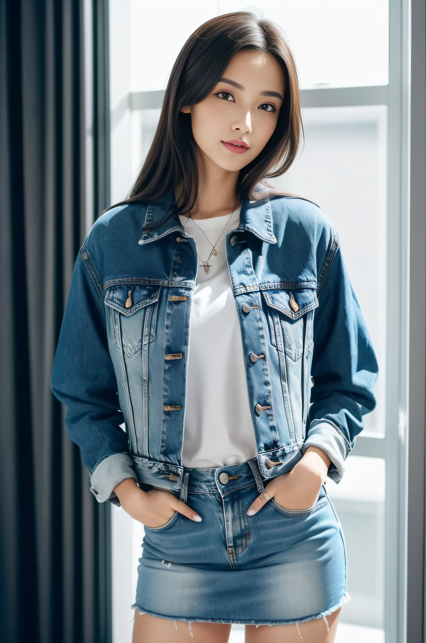 ulzzang -6500-v1.1,(Original photo:1.2),(Realistic:1.4),Beautiful detailed girl,Very detailed eyes and face,Beautiful detail eyes,Ridiculous,Incredibly ridiculous,High resolution,Very detailed,Best Quality,masutepiece,Illustration,Very detailed,nffsw,unified,8K Wallpaper,amazing,Fine detail,masutepiece,Best Quality,Face Light,movie lights,One woman,age19,((Dynamic Pose))),((Sexy Pose))),(leather jackets),(Leather miniskirt),(Monotone background:1.4),Upper body,Model body type、Slimed、A slender、、Very small breasts、Gentle smile、Light brown hair、highlights hair, sitting in car