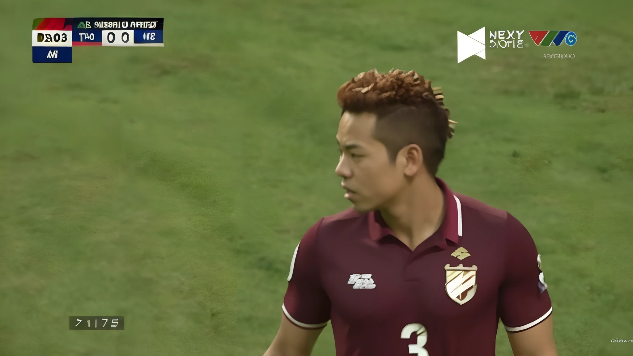 arafed soccer player in maroon shirt standing on field with soccer ball, yasushi nirasawa style, in style of kyrill kotashev, akira toriyama 📹, borja, captura, inspired by Jules Tavernier, thailand, nico tanigawa, (vines), highlights, mohamed chahin style