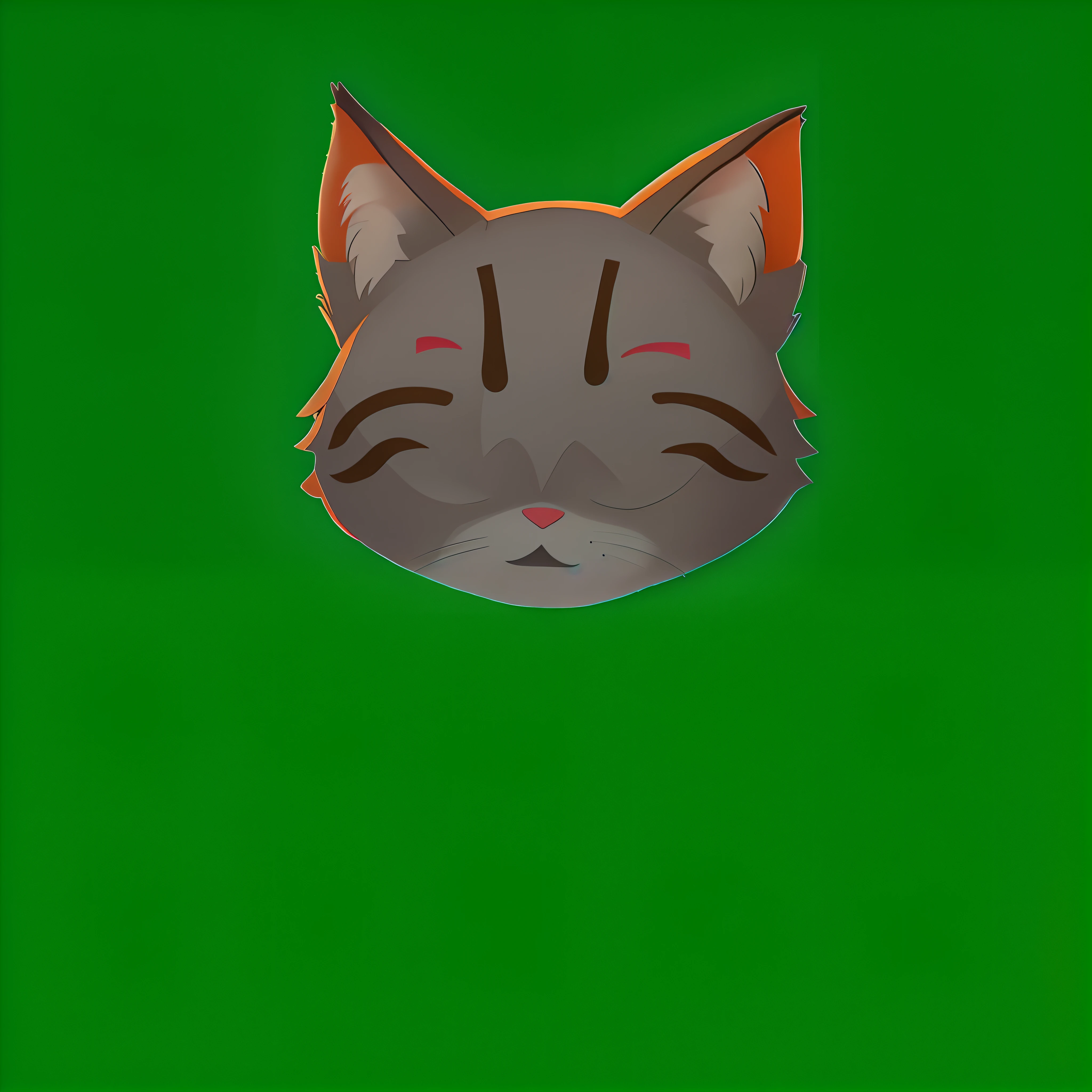 There is a cat with a sad face on a green background, sem linha, cat head, illustration of a cat, Gato. Pintura digital, the cat is smiling, visual anime de um gato bonito, Gato Anime, quanto ele faz, a cat is smiling, um gato bonito, design do gato, Gato Anime Realista, com o rosto muito detalhado, foto de gato bonito