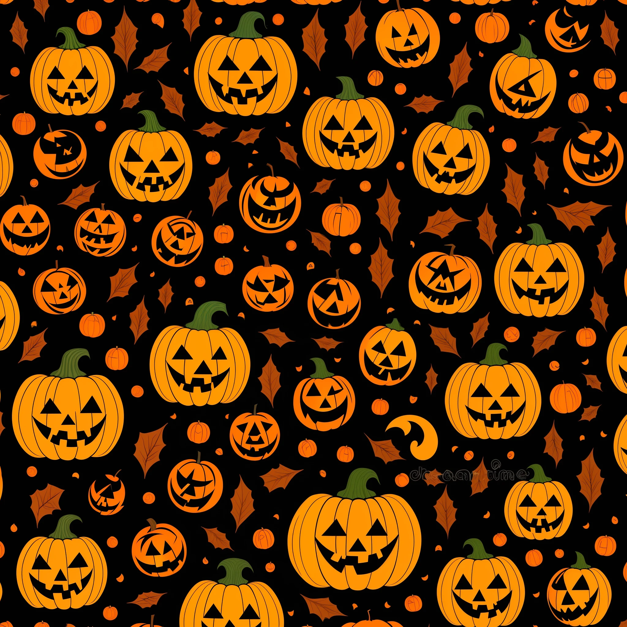 A spooky, haunted forest with a full moon and a mysterious, winding path of jack-o-lanterns, seamless pattern