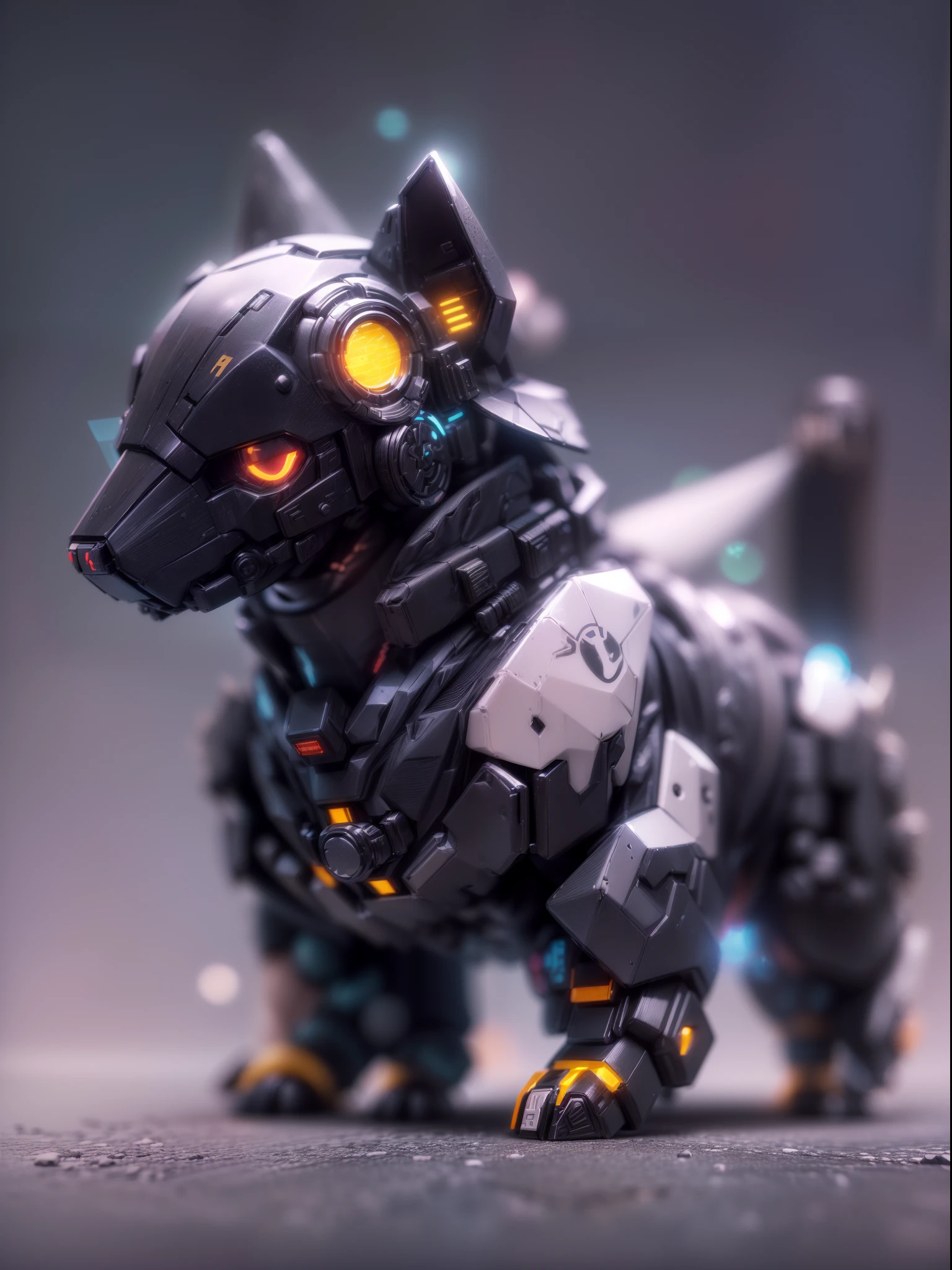 (Blind box toy style:1.3),((Full body shot)),(anthropomorphism),(1 strong dog warrior，solo）(((solo))),opaque mask，transparent plastic mecha,dreamy glow, cyberpunk style，Clean black background,black style，(circular base）( Global illumination, Ray tracing, hdr, unreal render,reasonable design, high detail, Masterpiece, Best quality, hyper HD, Cinematic lighting)