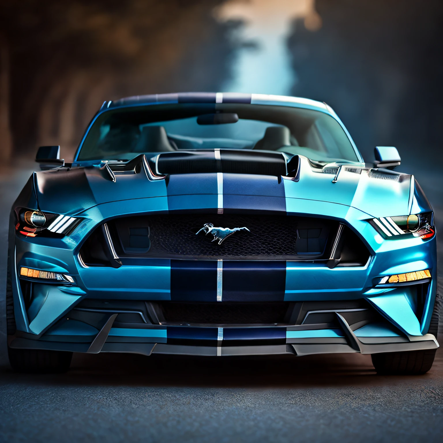 Epic photo of a blue Ford Mustang, macro grande angular, luz dura, alto contraste, (epic photograph:1.3) (cena escura:1.2) com luz lateral mal-humorada, (luz de aro:1.2) silhueta, (UTIL_PortraitHelper:0.6), (STY_mjgs:0.3) (STY_MJ_dgtlv2:0.3) kc16-v3-6250 (STY_rzminjourney:0.3) rule of thirds Ying Yeng Fibonacci spiral composition,  Hasselblad Fujifilm medium format, carl Zeiss, contraste impressionante, Incredible dynamic range