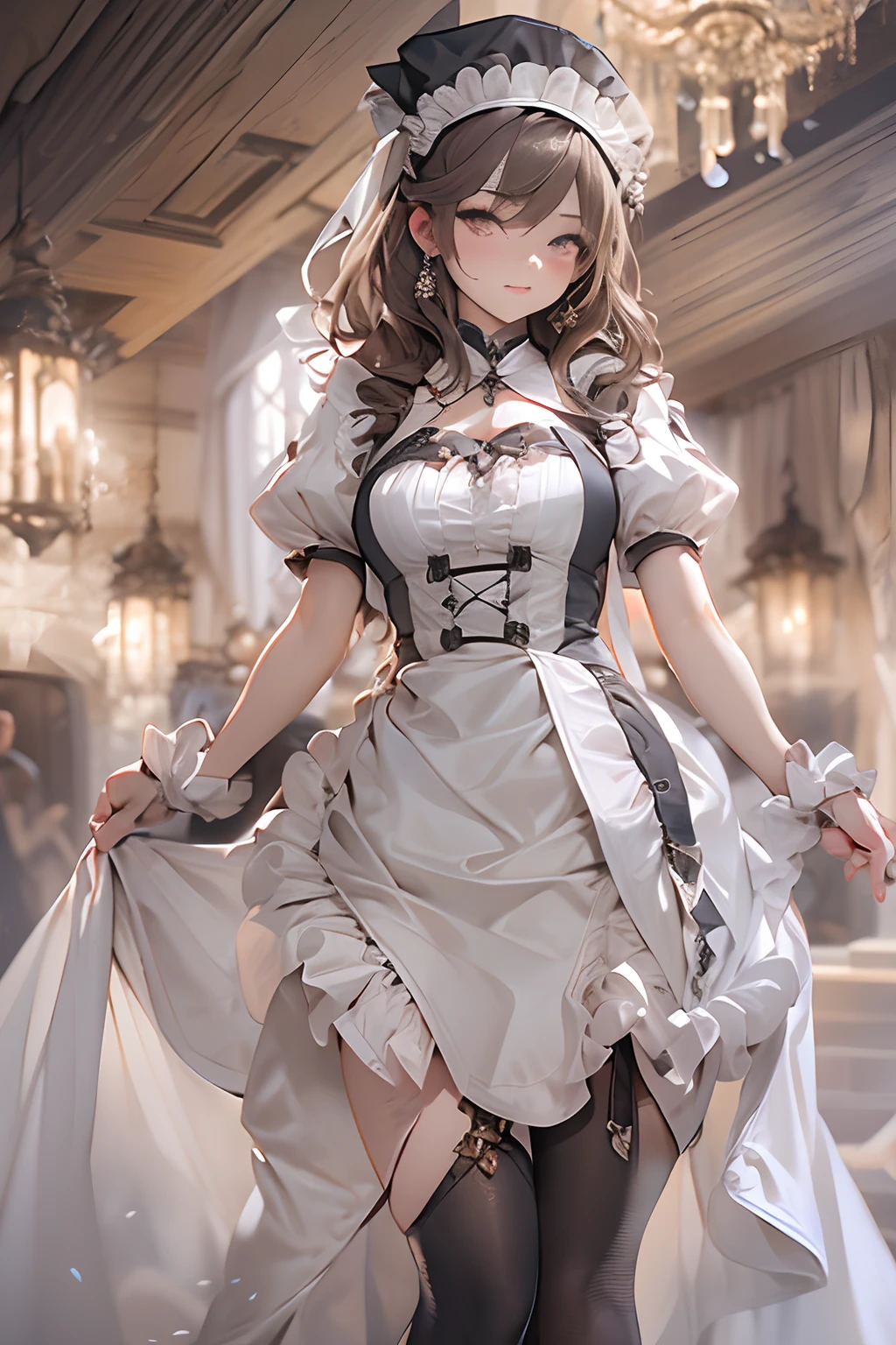 (masterpiece), (best quality), 8k resolution, 1girl, beautiful girl, stunning beauty, mature female, 30yo, perfect body, sexy, maiden, maid costume