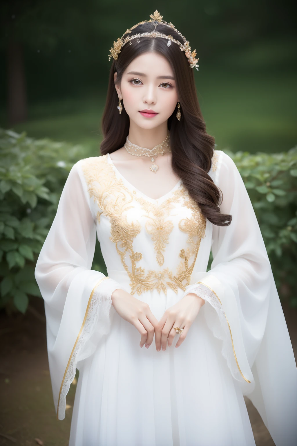 (Best quality,tmasterpiece,A high resolution,8k,realisticlying,full bodyesbian,Highlight temperament)
Long white hair is smooth and smooth,Draped over her shoulders,The ends of the hair are gently curled,Make the whole hairstyle look more attractive。The makeup looks simple and natural,Highlight her innocence and beauty。Skin is as fair as snow,It feels as delicate as mutton fat jade。The eyebrows are slender and light,Slightly upward,Show her confidence and pride。The eyes are a pair of azure gemstones,As clear as the morning sky。Long eyelashes sweep the slender snowflakes,Exudes an attractive soft sheen。The cheeks are slightly pink flushed,Exudes health and vitality。The lips are as red as roses,Slightly upturned。The costume is dressed in a snow-white robe,Delicate satin,The robe is embroidered with delicate gold and silver threads,Form beautiful patterns and patterns。The cuffs and placket are decorated with ornate silver,Shining with a faint light。A red ribbon is tied around the waist,Contour your waist even longer,At the same time, it also adds a touch of liveliness and vitality。At the hem,The edges of the skirt of the robe are decorated with delicate lace,Gently sway with the pace。The feet wear a pair of high-quality white embroidered shoes,Filigree embroidery on the shoes is inlaid with pearls and precious stones,It shines brightly。Costumed princess in a snowy landscape,long white hair、The delicate makeup and delicate clothes depict her endless charm