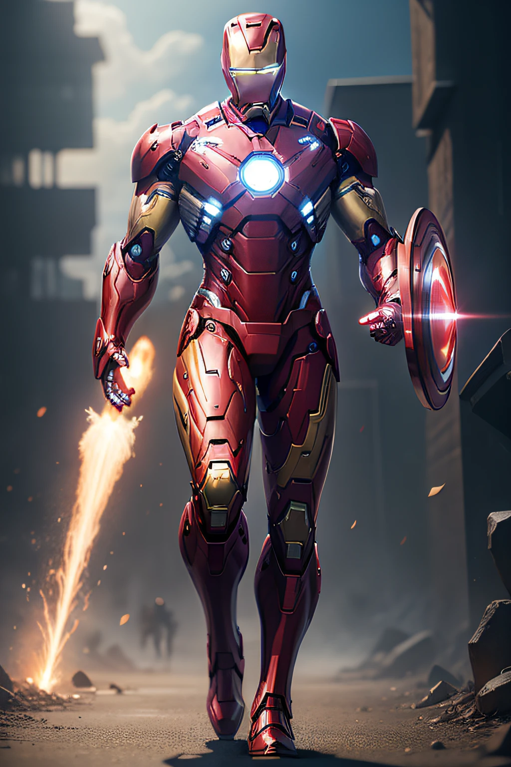 Iron Man, Full Body, Face Looking Forward, Realistic,