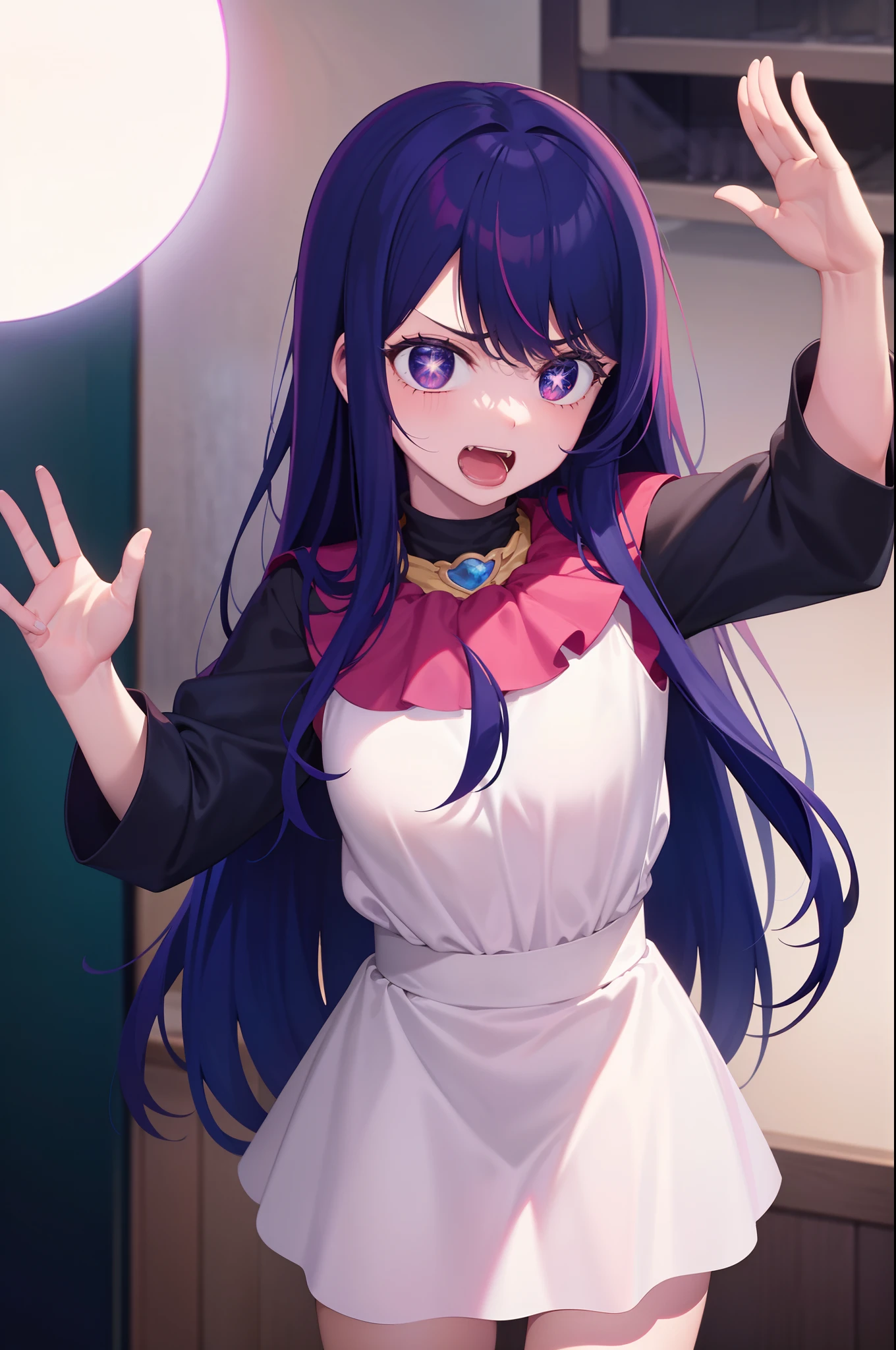 teens girl，Star eyes，agitated，Raised his hand，Ai Hoshino，Original costume，having fun