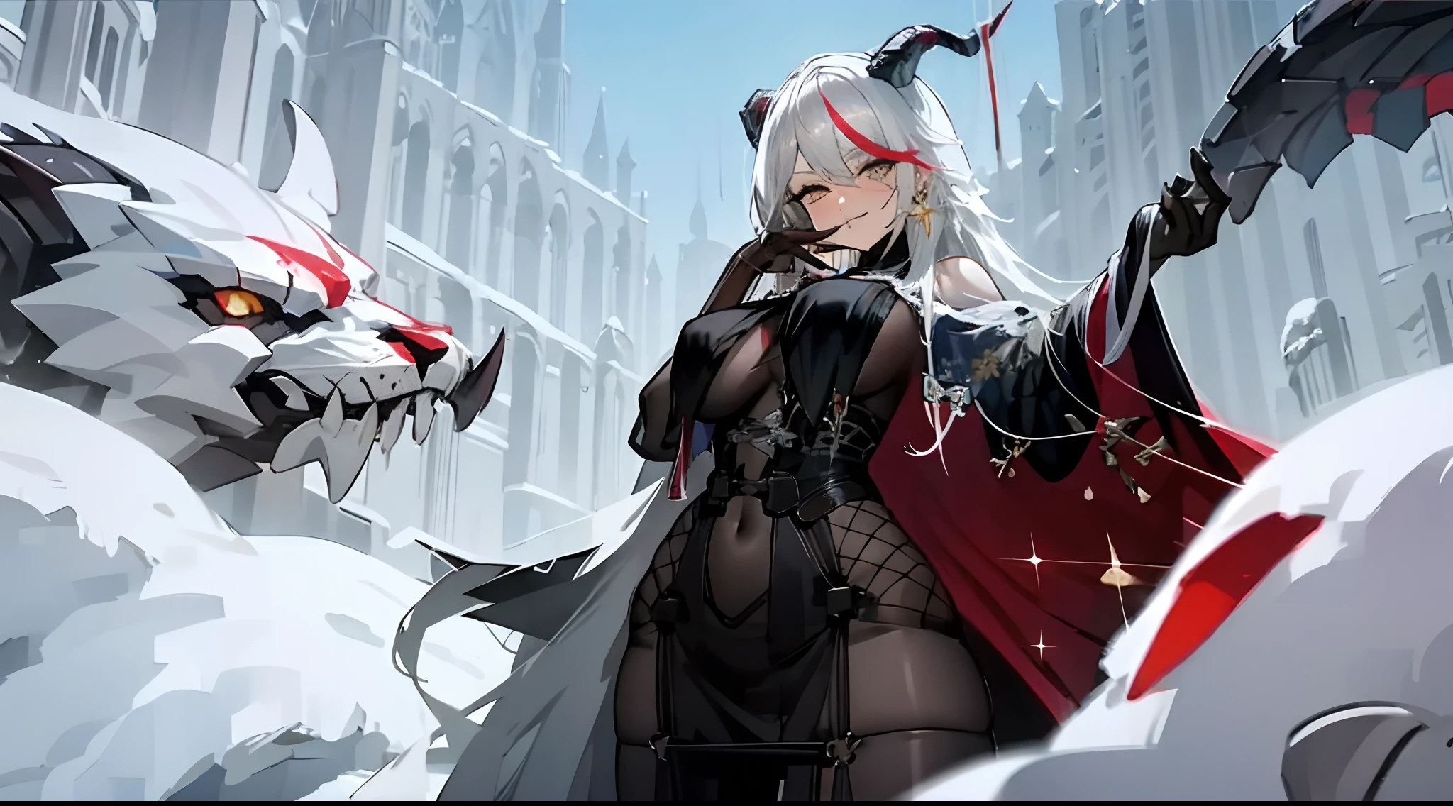 1girl , big tits, snowfield,