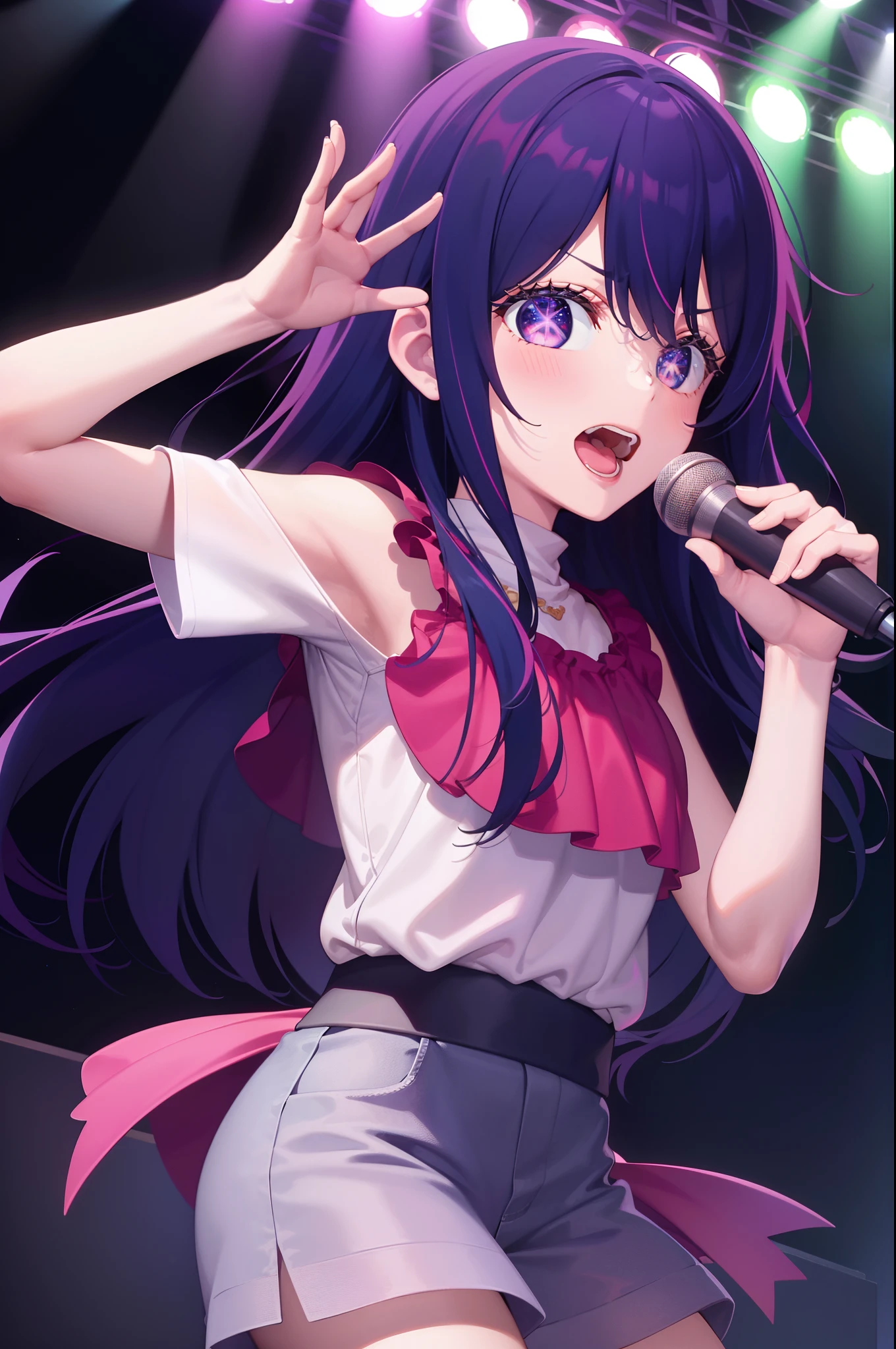 Ai Hoshino,stage,holding a mic,sing
