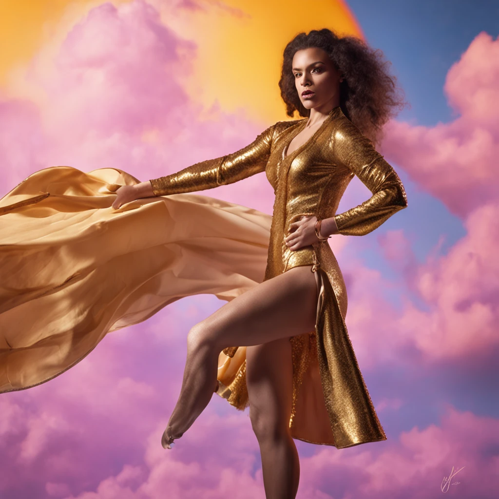 Fine arts oil painting, side angle, accent lighting, from below, hyperdetailed, hyper realistic, epic action full body portrait of stuning beautiful woman as matador in tight tights, wincore, stripcore, In the style of corrida, dynamic, intense and raw emotion, rich, cinematic color grading, stunning, photorealistic, 8k, shot on Canon EOS-1D X Mark III, photorealistic painting, by Mark Keathley, Shutterstock contest winner, iPhone,e video, photo taken of an epic intricate, Thom Wasserman, he photograph is taken using a Fujifilm GFX 100S medium format mirrorless camera, paired with the GF 32-64mm f/4 R LM WR lens set at a focal length of 45mm, capturing the captivating scene with exceptional detail and clarity. The camera settings are carefully chosen to emphasize the soft morning light and the subject: an aperture of f/5.6, ISO 200, and a shutter speed of 1/125 sec, the warm morning sun casts delicate shadows and dappled light, adding depth and enchantment to the scene. This composition celebrates the harmony between nature and the vibrant splendor of a peaceful, idyllic setting sun, dew, gold, powder yellow powder pastel background, cinematic 35mm in the style of James jean and Jean-Honore Fragonard