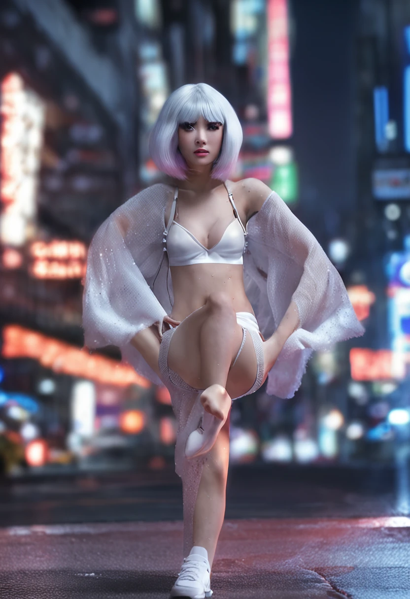 (8k, RAW photo, best quality, masterpiece: 1.2), (realistic, photorealistic: 1.37), 1 girl, Japan, 32 years old, female, Tokyo cityscape, night, professional lighting, photon mapping, radiosity, ripped, big, pure white and very small knitted with protruding tips, areola protruding, pubic shape clearly visible, gal, lots of lashes , Lame on the eyelids, pitch black lip, pitch black heels, pubic hair, lower abdomen bristles, slender, crotch open, are large and likely to spill out of the bra, pubic hair is very large, pubic hair is very protruding,
