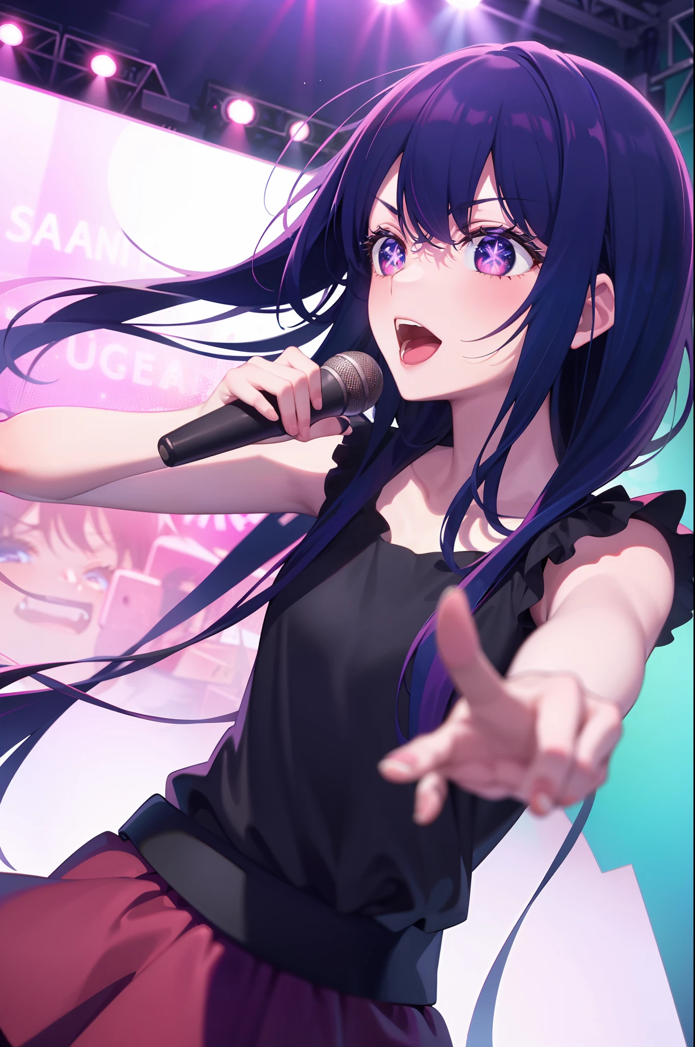 Ai Hoshino,stage,holding a mic,sing
