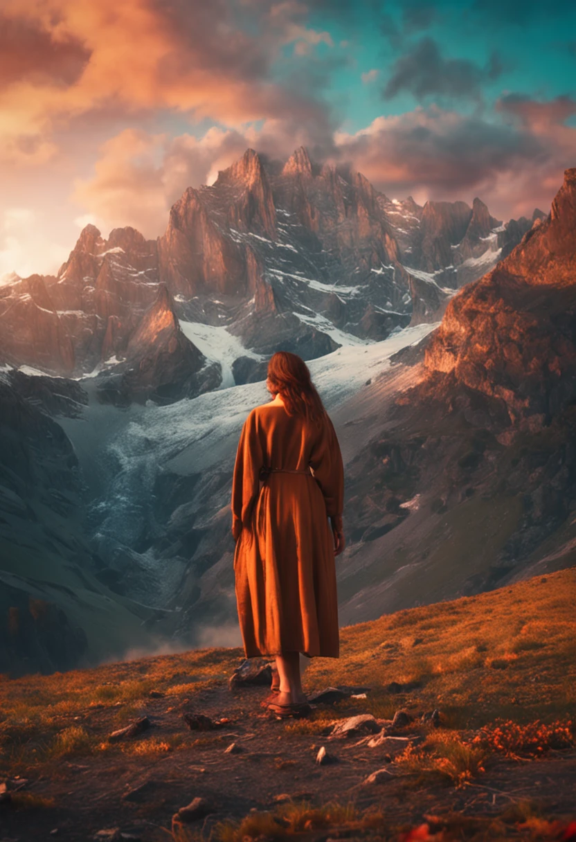 Beautuful Women,photorealestic,No clothes,exteriors,Delicate facial features, nature, mountain
