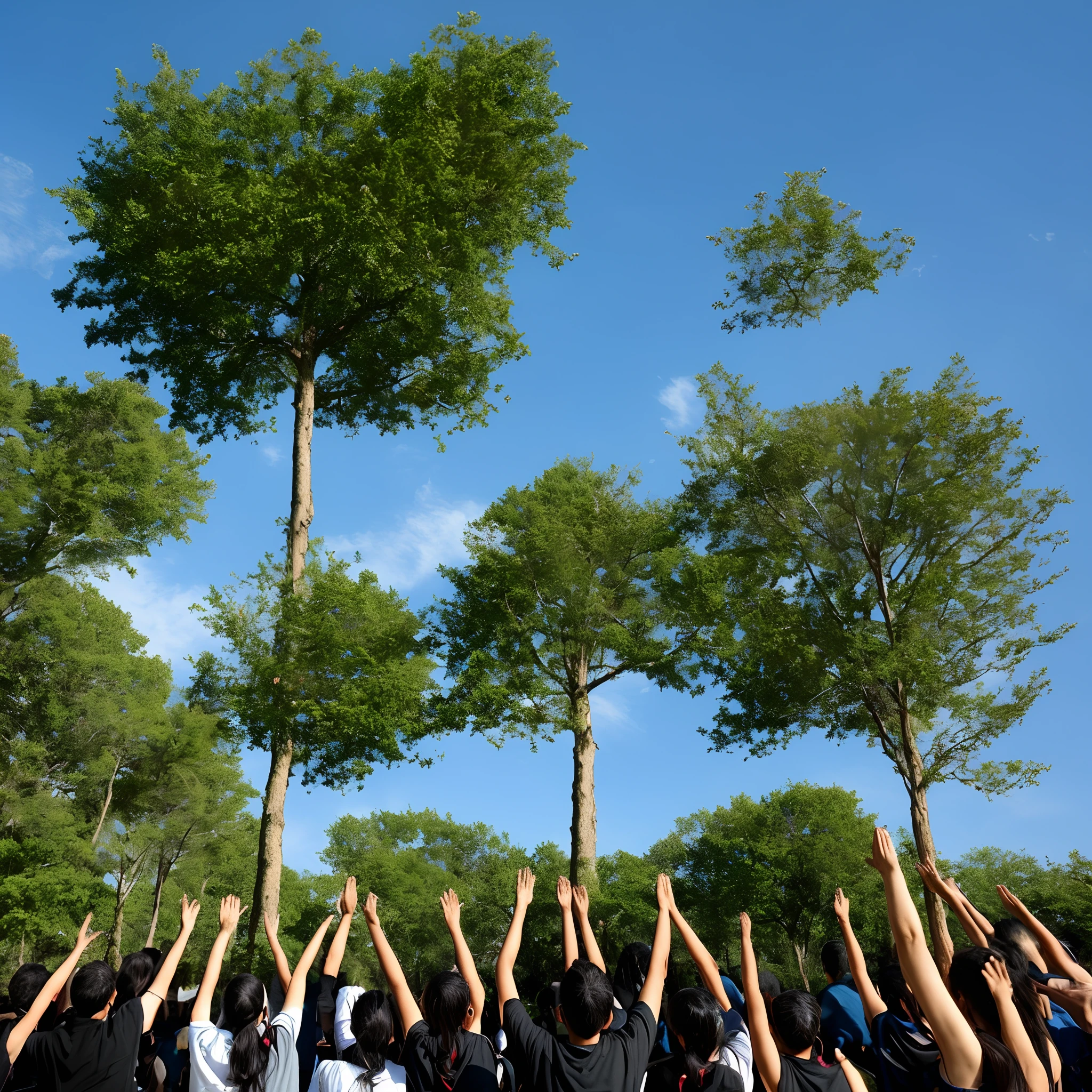 Hands raising a tree
