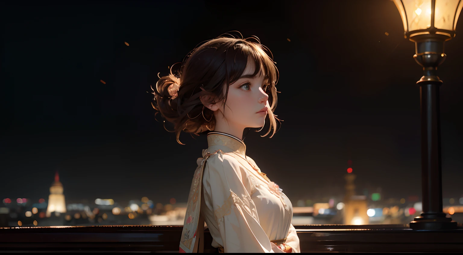 Best quality at best,tmasterpiece,The is very detailed,detailed back ground,1 woman,Young girls,Short girl,Autumn wind,Hair is floating in the wind,Chinese ancient style,exteriors,the night,starrysky,glasshouse,megastructures,the forbidden city,The landscape,scenecy,horizon,the roof, sitting on rooftop, ventania, 9. Hair flutters in the wind:1.5),view from long distance, Atmospheric lighting, Focus individually, closeup cleavage, seen from the side, depth of fields, Background bokeh,Best quality at best,tmasterpiece,The is very detailed,detailed back ground,tmasterpiece,16k,UHD resolution,Detailed depiction,photorealestic,realisticlying,Very realistic,anatomy correct, Delicate pattern,Pink rose space, Soft lighting, ( Bokeh),Masterpiece, Super detailed, Epic composition, Highest quality, 8K,Epic romantic fantasy digital art,Epic fairy tale fantasy digital art,Mythological fantasy,UHD resolution,Detailed detail drawing,realisticlying,Very realistic,cinmatic lighting,an award winning photograph,rich colours,hyper realistic lifelike texture,dramatic lighting