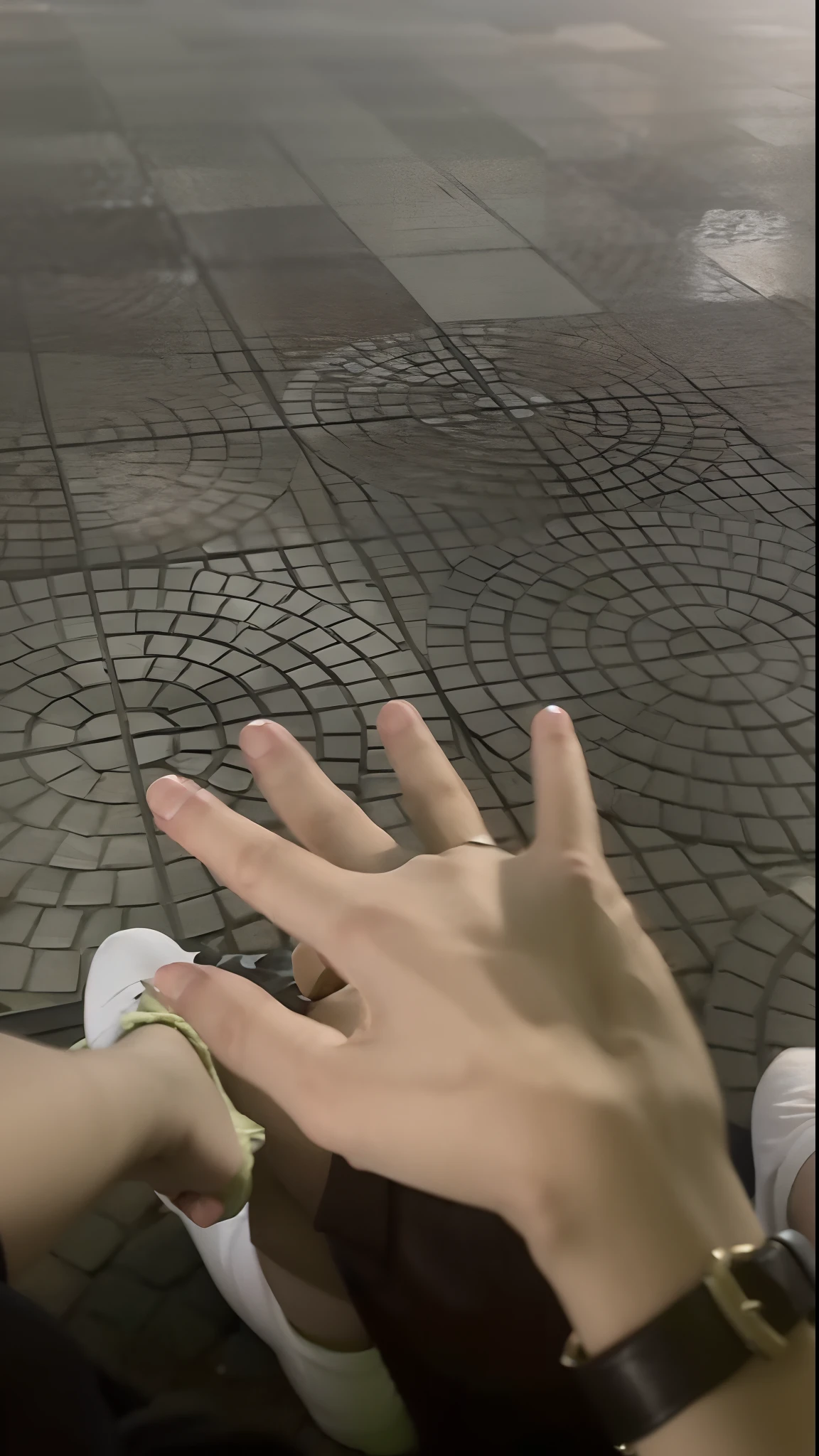 someone is sitting on the ground with their hands up, hands straight down, spinning hands and feet, wave a hand at the camera, holding his hands up to his face, crying and reaching with her arm, hands reaching for her, laying down with wrists together, low quality footage, his palms are sweaty, liquid hands and feet spinning