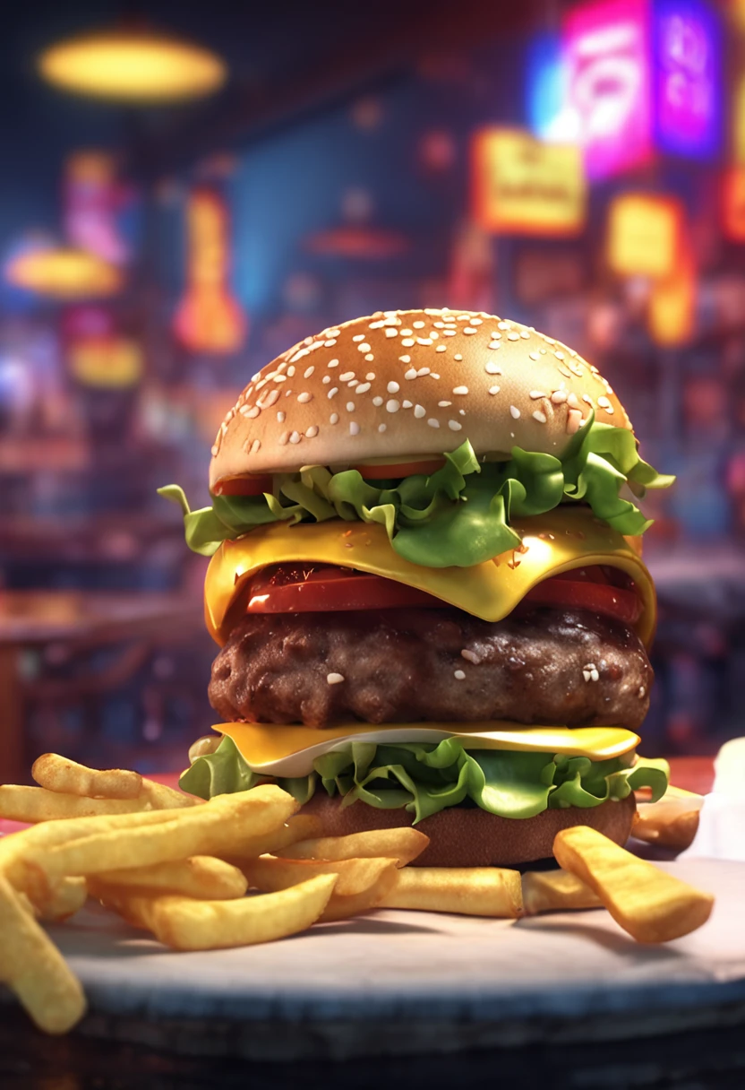 hamburger, french fries, A glass of soda, super detaill, hyper realisitc, hight resolution
