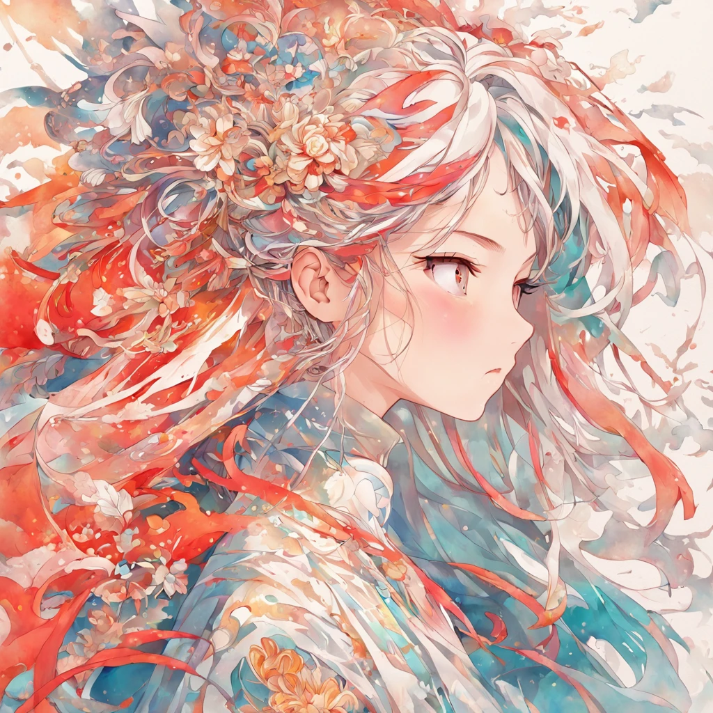 (White background:1.4),(Silhouette of a girl's head, Eyes closed, colorfull long hair, Oriental elements),(Chinese illustration:1.3,paper art:1.3, Quilted paper art:1.2),( reasonable design, Clear lines, High sharpness,Best quality, Very detailed, Masterpiece, movie light effect, 4K )