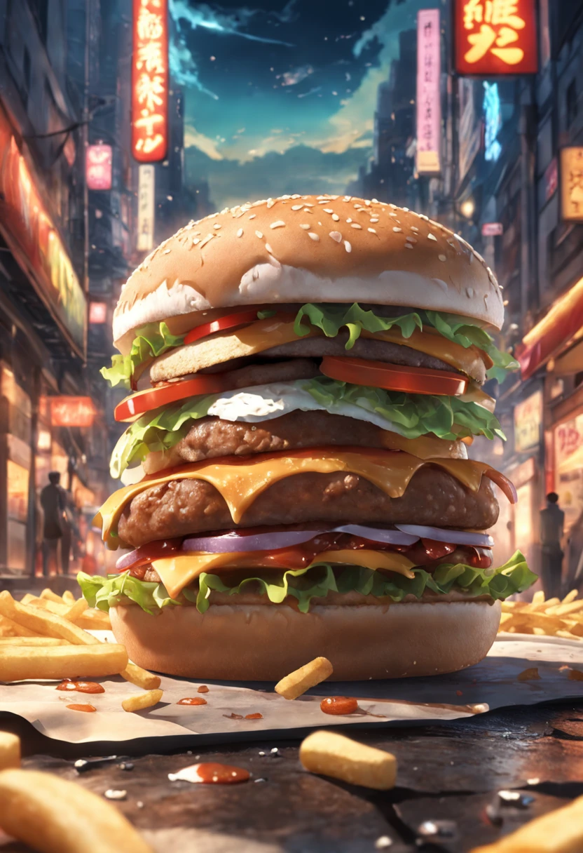 hamburger, french fries, A glass of soda, super detaill, hyper realisitc, hight resolution