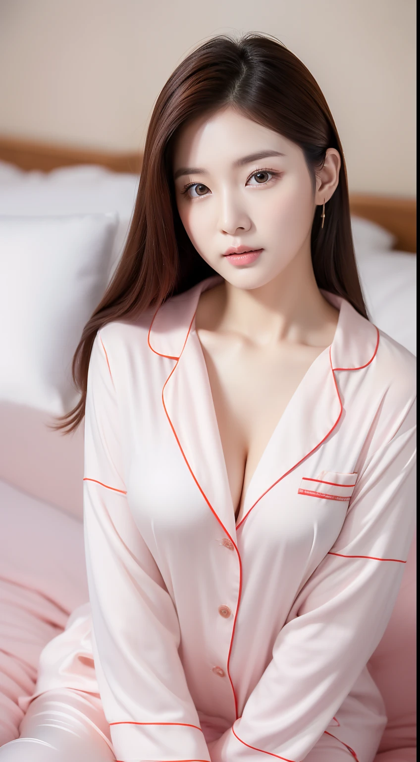 Innocent 、(Wearing pajamas)、Sitting in the room、A Smile、Raw foto, (8K、Top  Quality、​masterpiece:1.2)、(delicate detail:1.4)、(Photorealcitic:1.4)、octan render、Complex 3D rendering, Ultra-detail, Studio Soft Light (Studio Soft Light) , Rim Light, vibrant details, Super detailing, Realistic Skin Textures, Detail Face, Beautiful detail eyes, Highly detailed CG Unity 16k wallpapers, Makeup-, (detailed background:1.2), shinny skin、turned around、exposed thighs!!!、