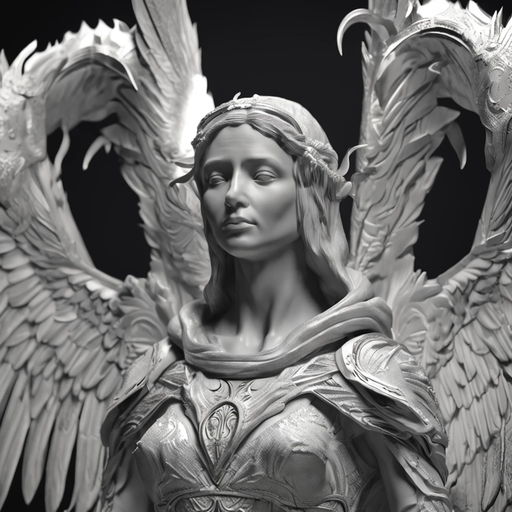 Close-up of winged angel statue, angel of death, angel of death, unreal engine rendered + A goddess, villainess has black angel wings, the angel of death with a halo, angel in plastic armor, flowing white robe, portrait of the angel of death, angel knight gothic girl, full - body majestic angel, angel protecting woman, Cover art, Take control of life, Stick to life, Album cover of a song titled "Grab Life"