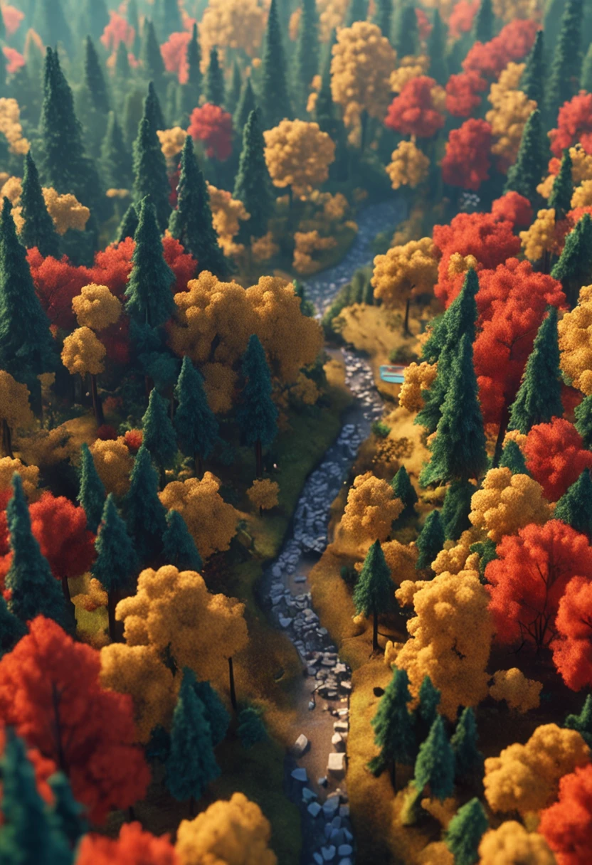 3D video rendering, isometry, Desktop forest, Top view