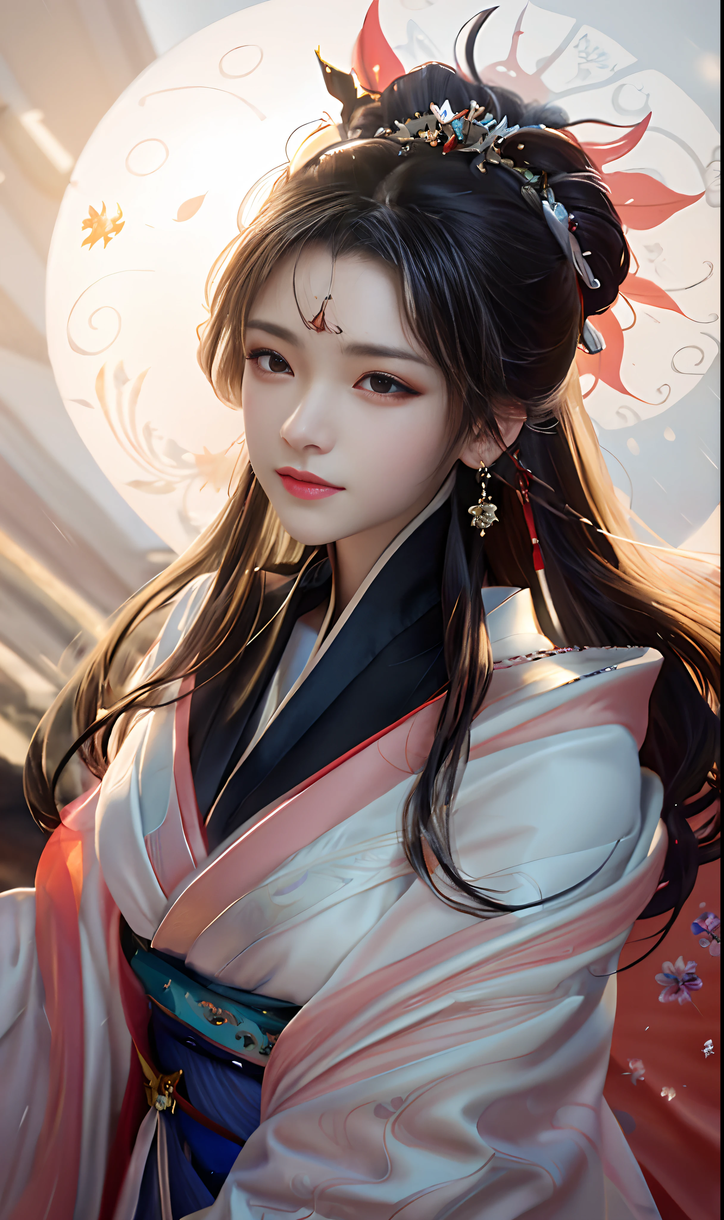 Close-up of a woman in a white dress, Palace ,rainy days,Holding an umbrella ,A girl in Hanfu, Guviz-style artwork, a beautiful fantasy empress, Beautiful character painting, by Yang J, Ruan Jia and Artgerm, Artgerm and Ruan Jia, trending on cgstation, Pink Hanfu