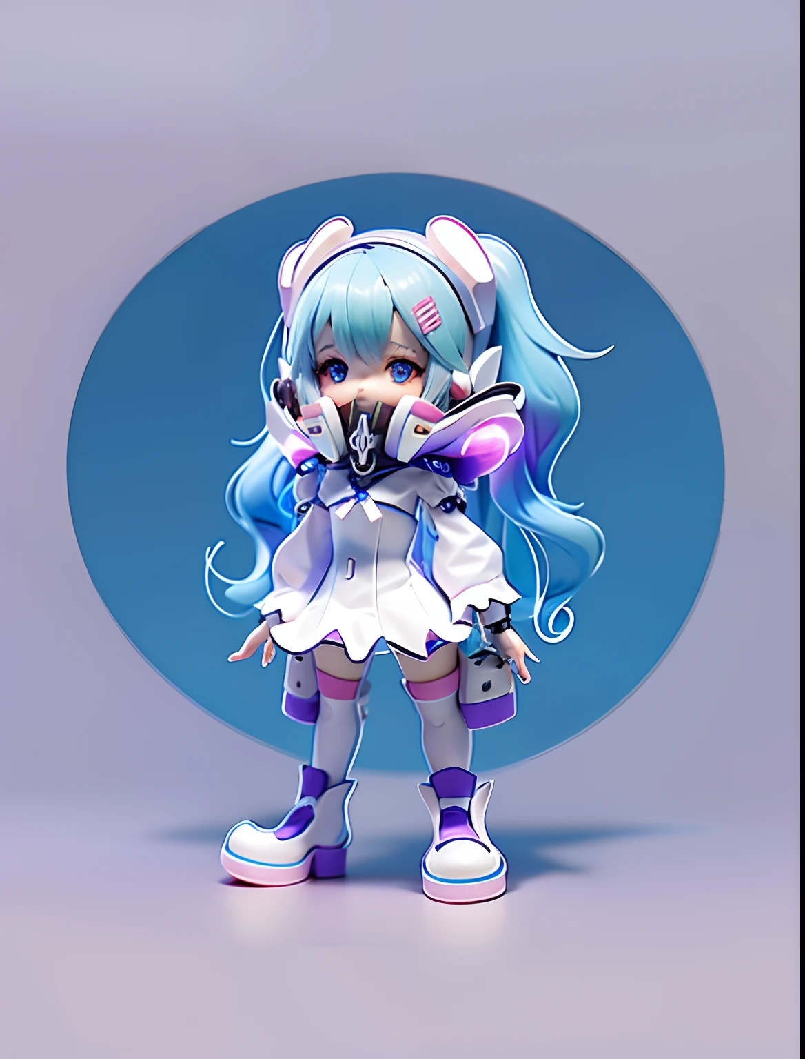 Anime girl with blue hair and white dress holding purple and blue flowers, humanoid pink female squid girl, holy cyborg necromancer girl, chibi monster girl, twintails white_mitts, Cute cyborg girl, Anime monster girl, pale young ghost girl, Anime Stylization, [ Character design ], insect trainer girl, [ conceptual art ]!!, Stylized anime