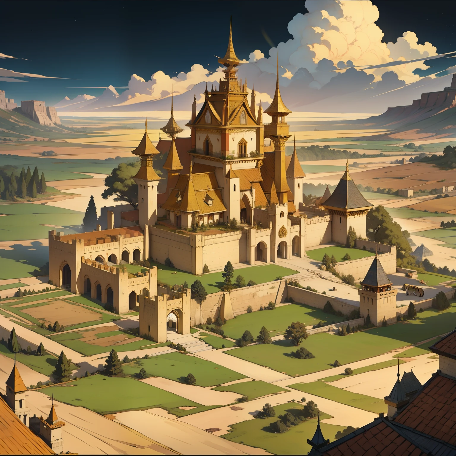 Kingdom Made of Gold. Leopards. Ramparts. Giant Kingdom. Lots of houses. Map