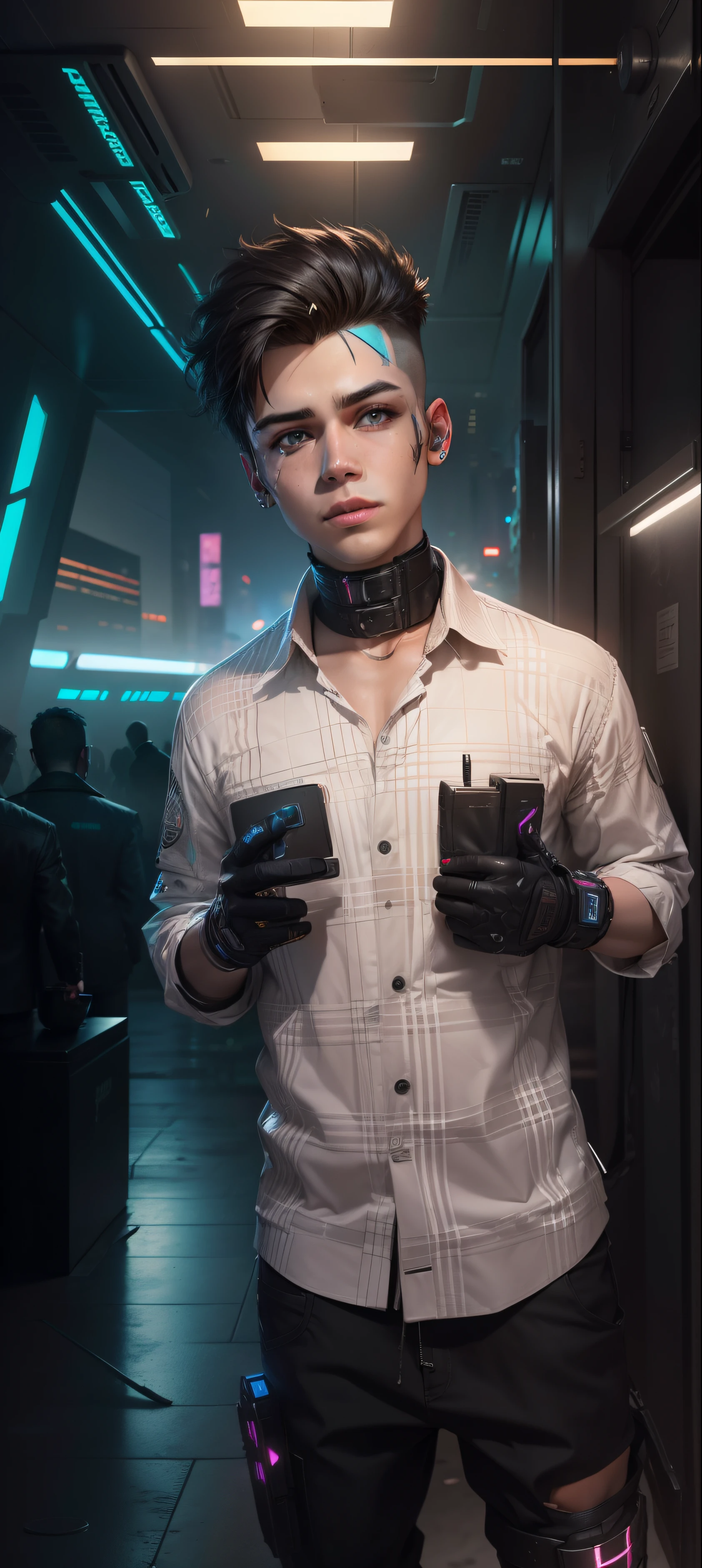 Change background cyberpunk handsome boy realistic face 8k ultra realistic age 14