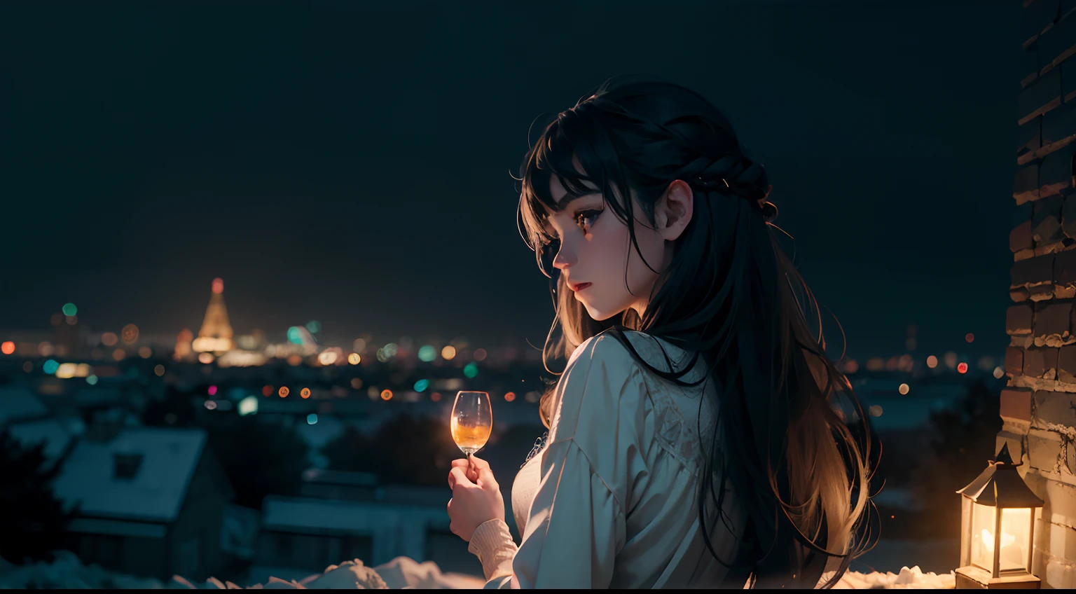 Quiet Night，The starry sky is bright，On the roof sat a girl。She looked up at the starry sky quietly，Enjoy this peaceful evening，The girl is wearing a light dress，The skirt flutters gently in the wind，Her long hair shimmered in the moonlight，Exudes freshness，Twinkling stars in the night sky，They&#39;re like winking at girls，As if I wanted to share this beautiful moment with her，The bricks of the roof present an ancient beauty in the moonlight，A stark contrast to the neon lights of the city，The girl gently opened her eyes，She seemed to feel the beauty of this world，Her face appeared quiet and gentle in the starlight，Her body swayed gently in the evening breeze，As if blending into this quiet night，The picture is full of quiet beauty and tenderness，Let people feel the mystery and tranquility of the night sky，Long distance viewing, Atmospheric lighting, Single focus, Close-up cleavage, View from the side, Depth of Field, blur background，Best quality，masterpiece，Very detailed，Detailed background，masterpiece，16K，Ultra HD resolution，Detailed description，lifelike，Realistically，Very lifelike，Anatomically correct, delicate patterned，Pink Rose Space, Soft lighting, ( bokeh)，masterpiece, Very detailed, Epic creation, best quality, 8k，Epic romantic fantasy digital art，Epic fairy tale fantasy digital art，Mythological fantasy，Ultra HD resolution，Detailed drawings，Realistically，Very lifelike，Movie Lighting,Award-winning photos,colorful，Super lifelike texture，Dramatic Lighting