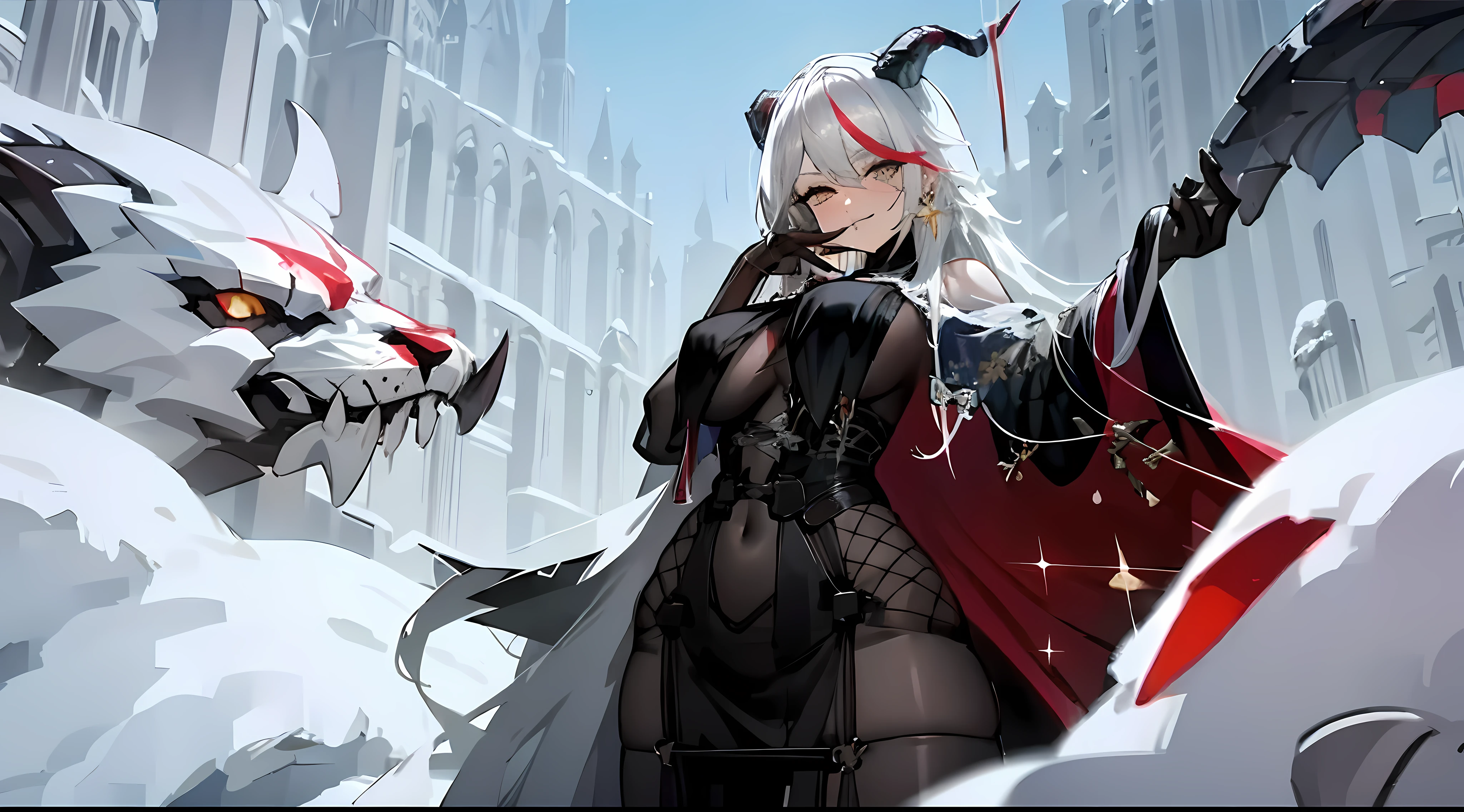 1girl , big tits, snowfield,