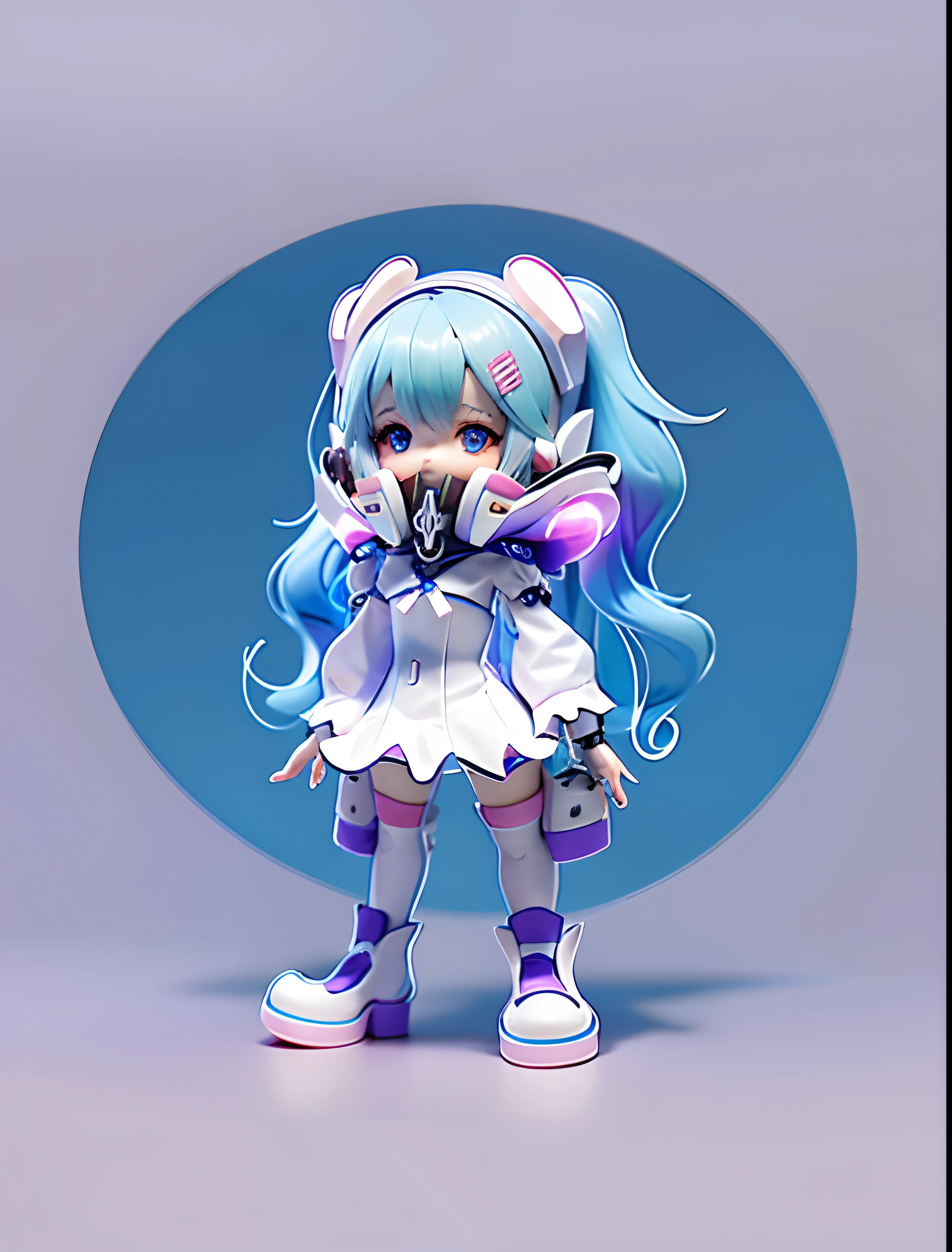 Anime girl with blue hair and white dress holding purple and blue flowers, humanoid pink female squid girl, holy cyborg necromancer girl, chibi monster girl, twintails white_mitts, Cute cyborg girl, Anime monster girl, pale young ghost girl, Anime Stylization, [ Character design ], insect trainer girl, [ conceptual art ]!!, Stylized anime