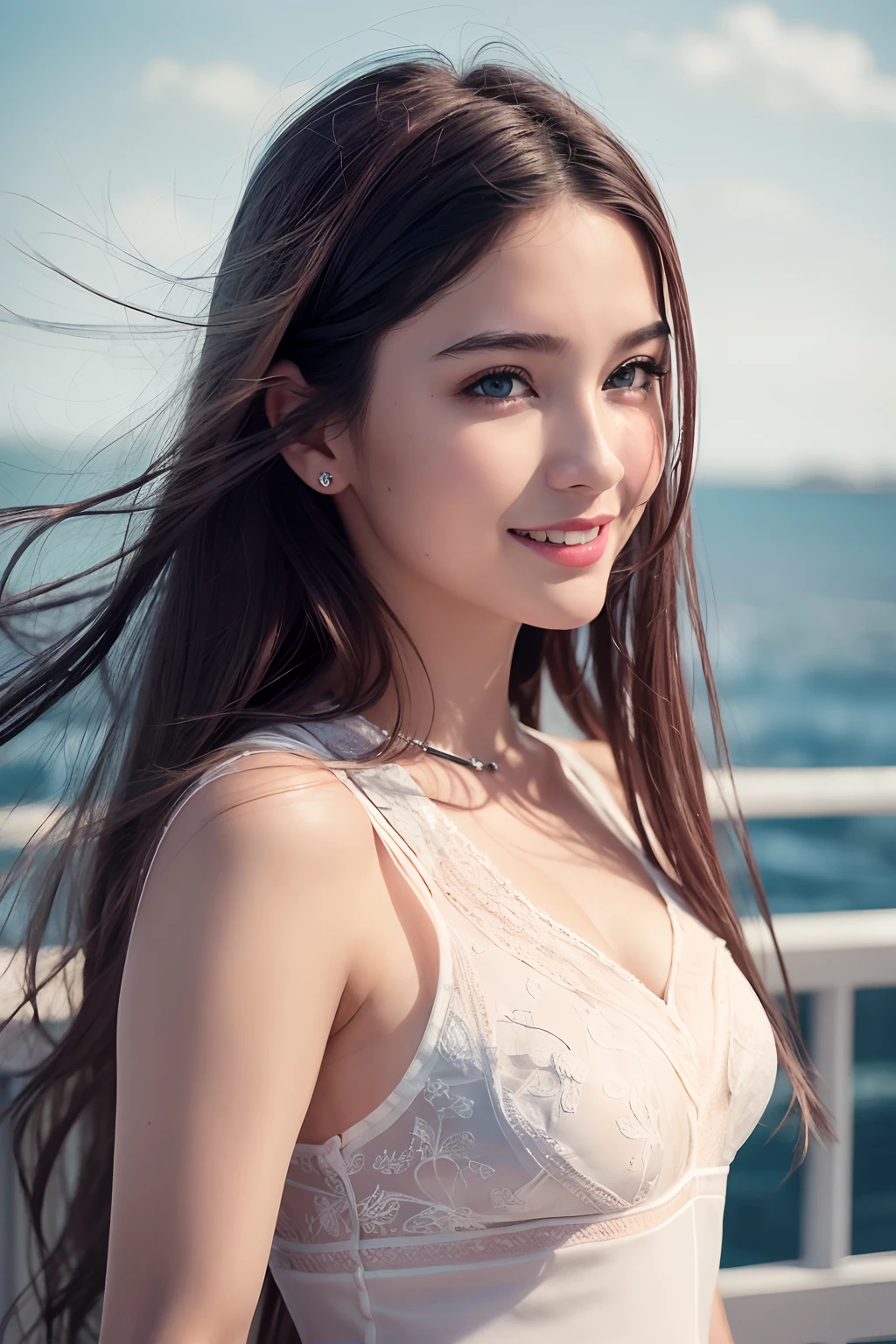 (8k, best quality, masterpiece:1.2), (realistic, photo-realistic:1.37), ultra-detailed, 1 girl,cute, solo,beautiful detailed sky,dating,(nose blush),(smile:1.15),(closed mouth) big breasts,beautiful detailed eyes, (long hair:1.2),floating hair NovaFrogStyle, fullr body, tank top